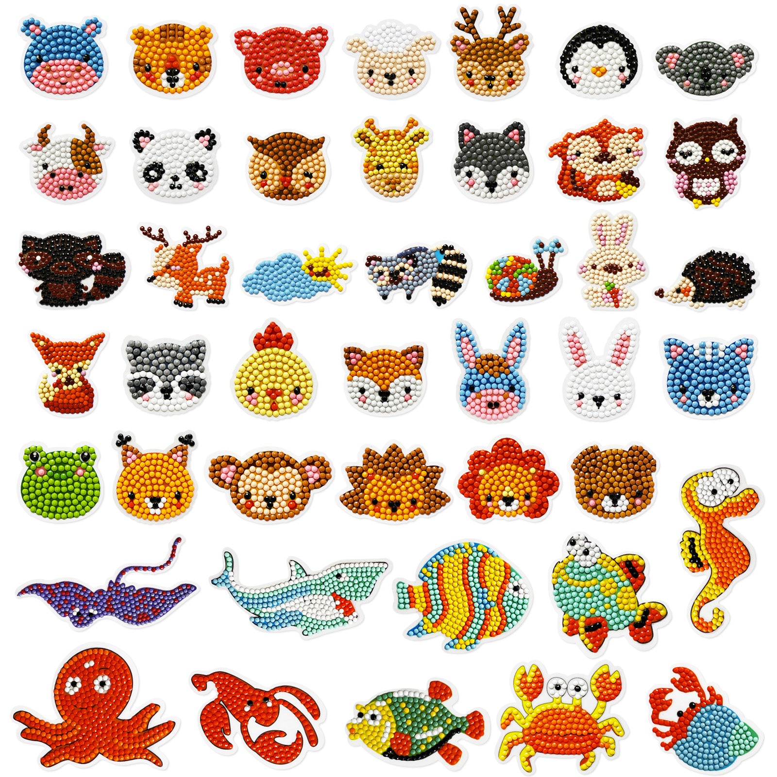 Wrapables Diamond Art Kits, 5D Gem Painting DIY Arts & Crafts Stickers, 44pcs Assorted Animals