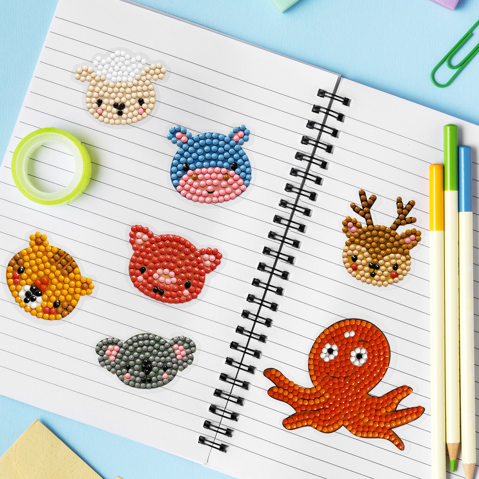 Wrapables Diamond Art Kits, 5D Gem Painting DIY Arts & Crafts Stickers, 44pcs Assorted Animals