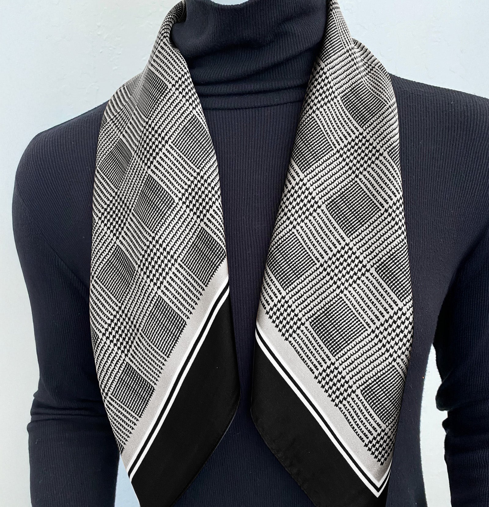 Wrapables Satin Neckerchief Square Scarf 26.5 x 26.5 Inches, Black Checkers