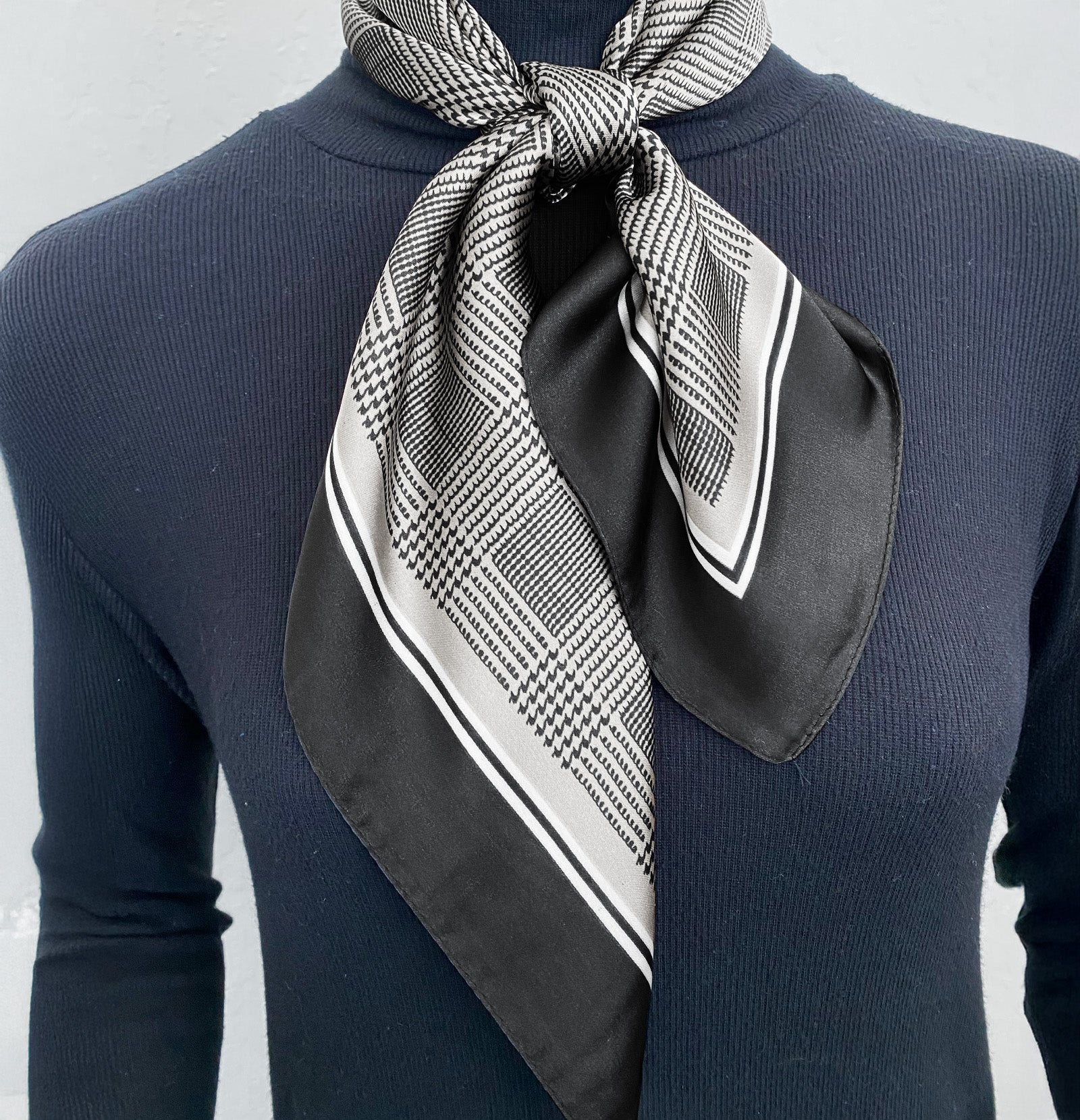 Wrapables Satin Neckerchief Square Scarf 26.5 x 26.5 Inches, Black Checkers