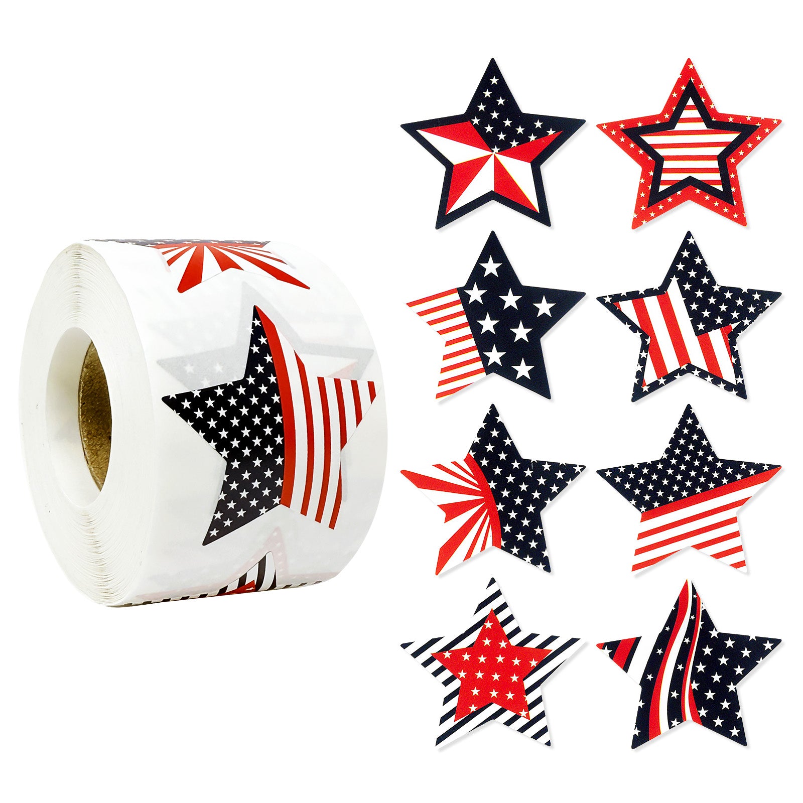 Wrapables 1.5 inch Patriotic Stars and American Flag Sticker Roll, Sealing Stickers and Labels for Boxes, Envelopes, Bags, Packages (500pcs)
