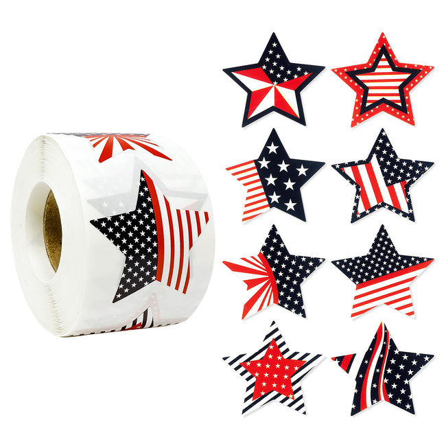 Wrapables 1.5 inch Patriotic Stars and American Flag Sticker Roll, Sealing Stickers and Labels for Boxes, Envelopes, Bags, Packages (500pcs)