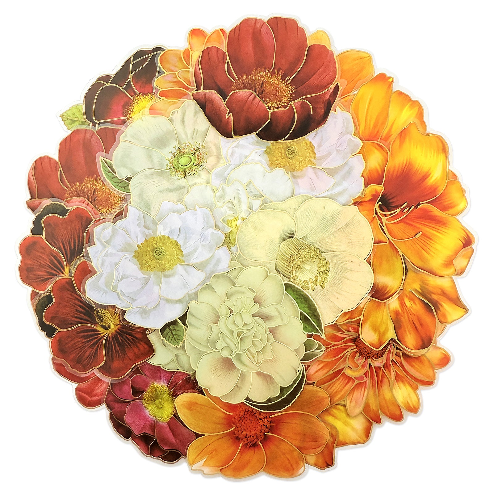 Wrapables PET Floral Stickers with Holographic Outlines for Scrapbooking, Journaling, Water Bottles, Phones, Laptops (Set of 3)