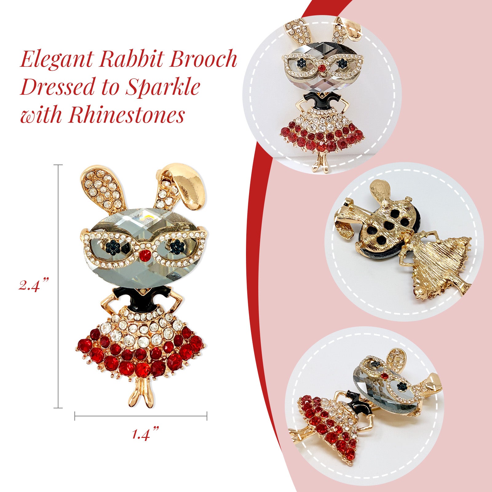 Wrapables Vintage Crystal Rhinestone Rabbit with Glasses and Skirt Brooch Pin