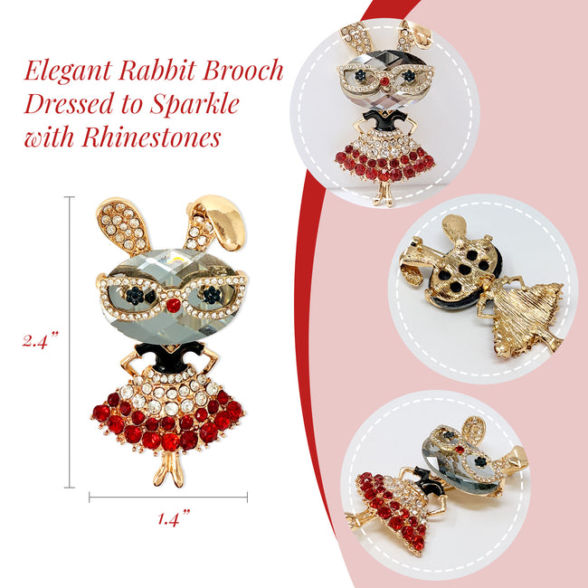 Wrapables Vintage Crystal Rhinestone Rabbit with Glasses and Skirt Brooch Pin