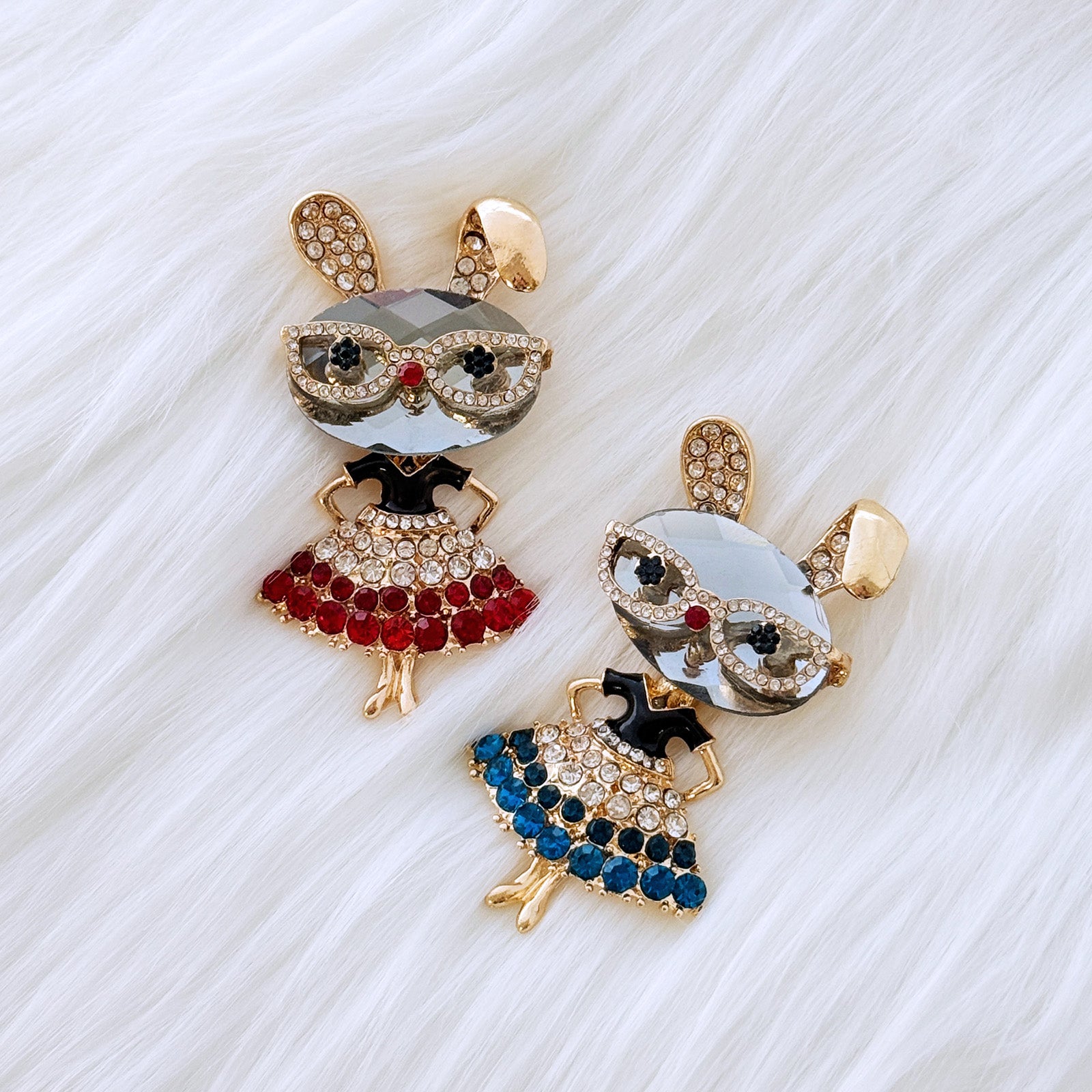 Wrapables Vintage Crystal Rhinestone Rabbit with Glasses and Skirt Brooch Pin