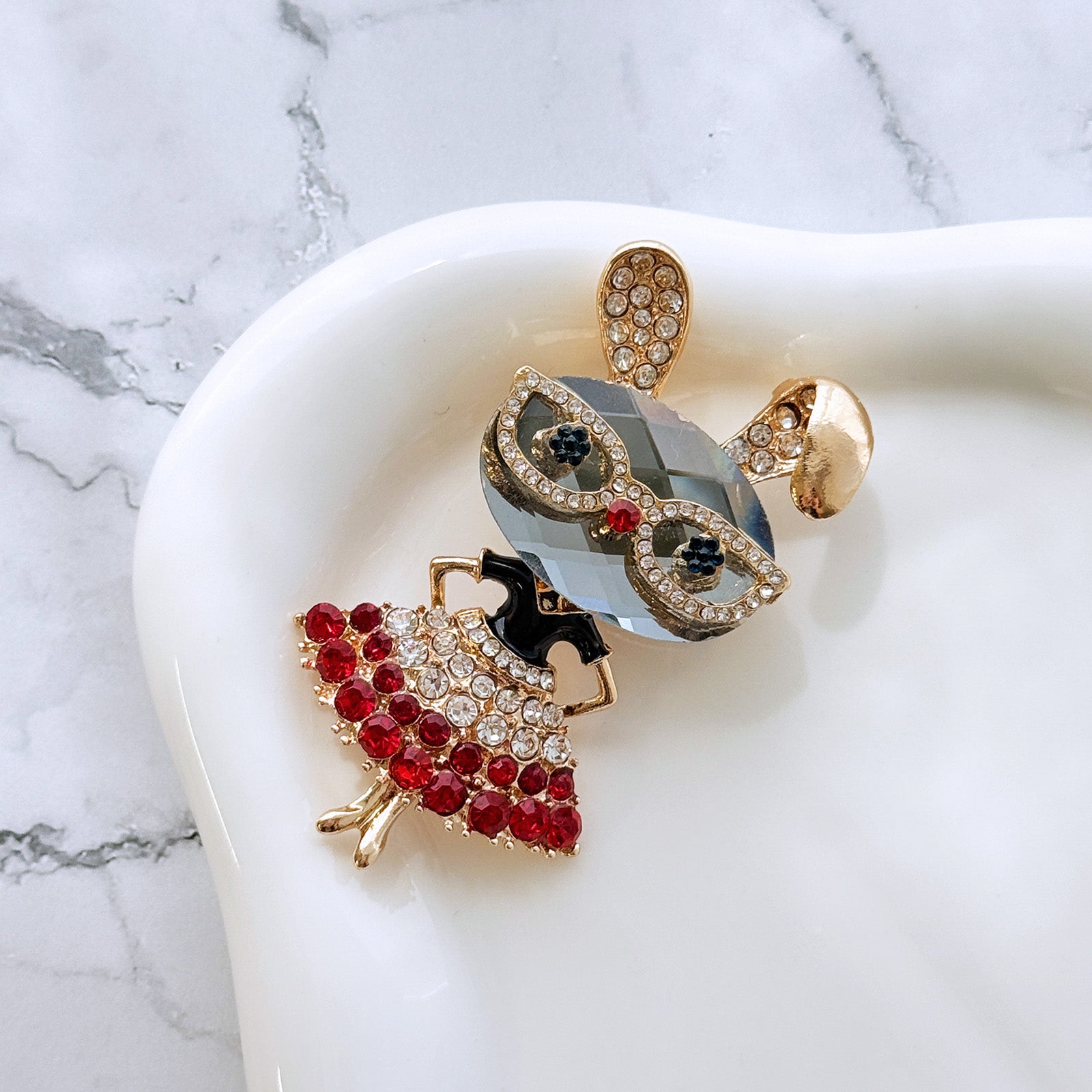Wrapables Vintage Crystal Rhinestone Rabbit with Glasses and Skirt Brooch Pin
