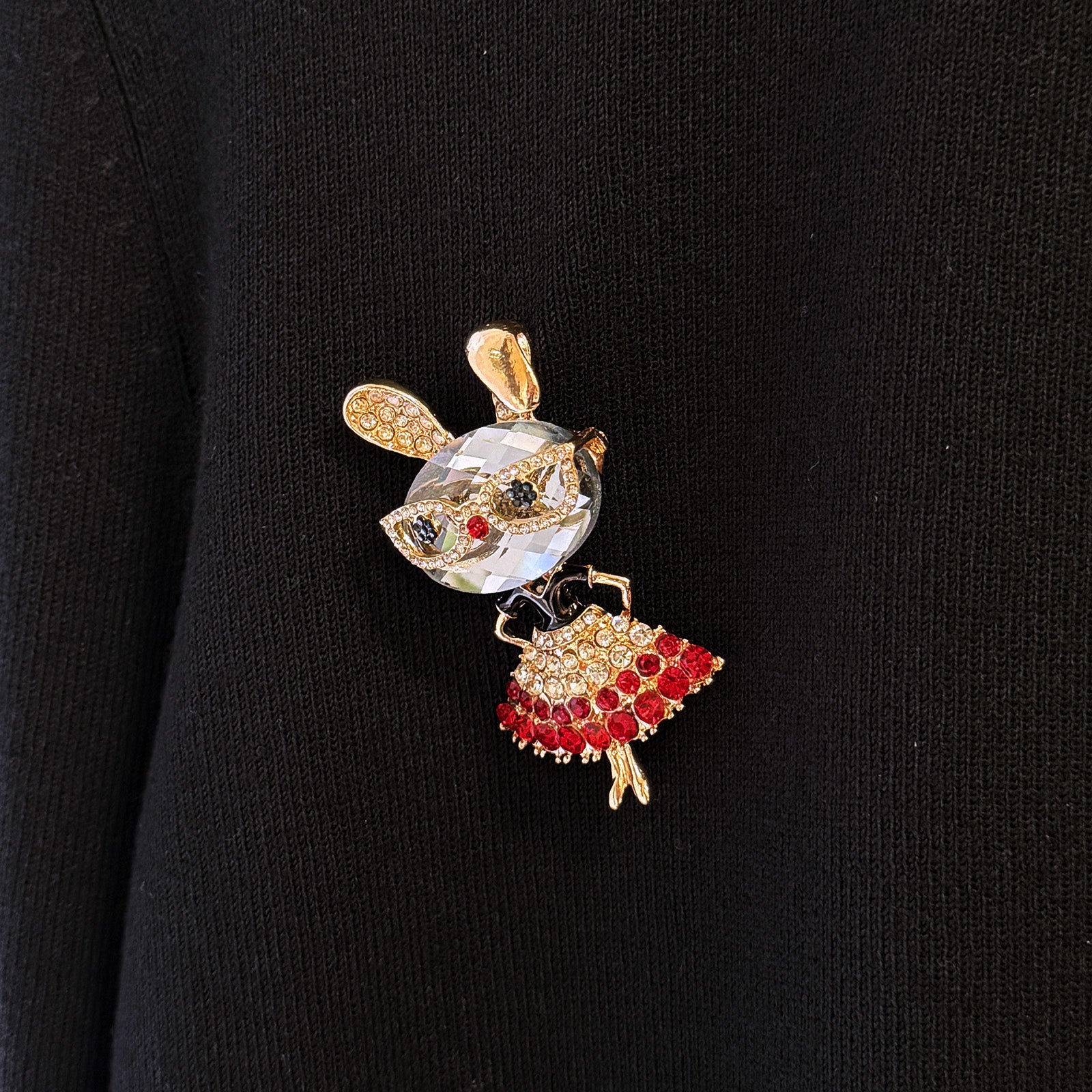 Wrapables Vintage Crystal Rhinestone Rabbit with Glasses and Skirt Brooch Pin