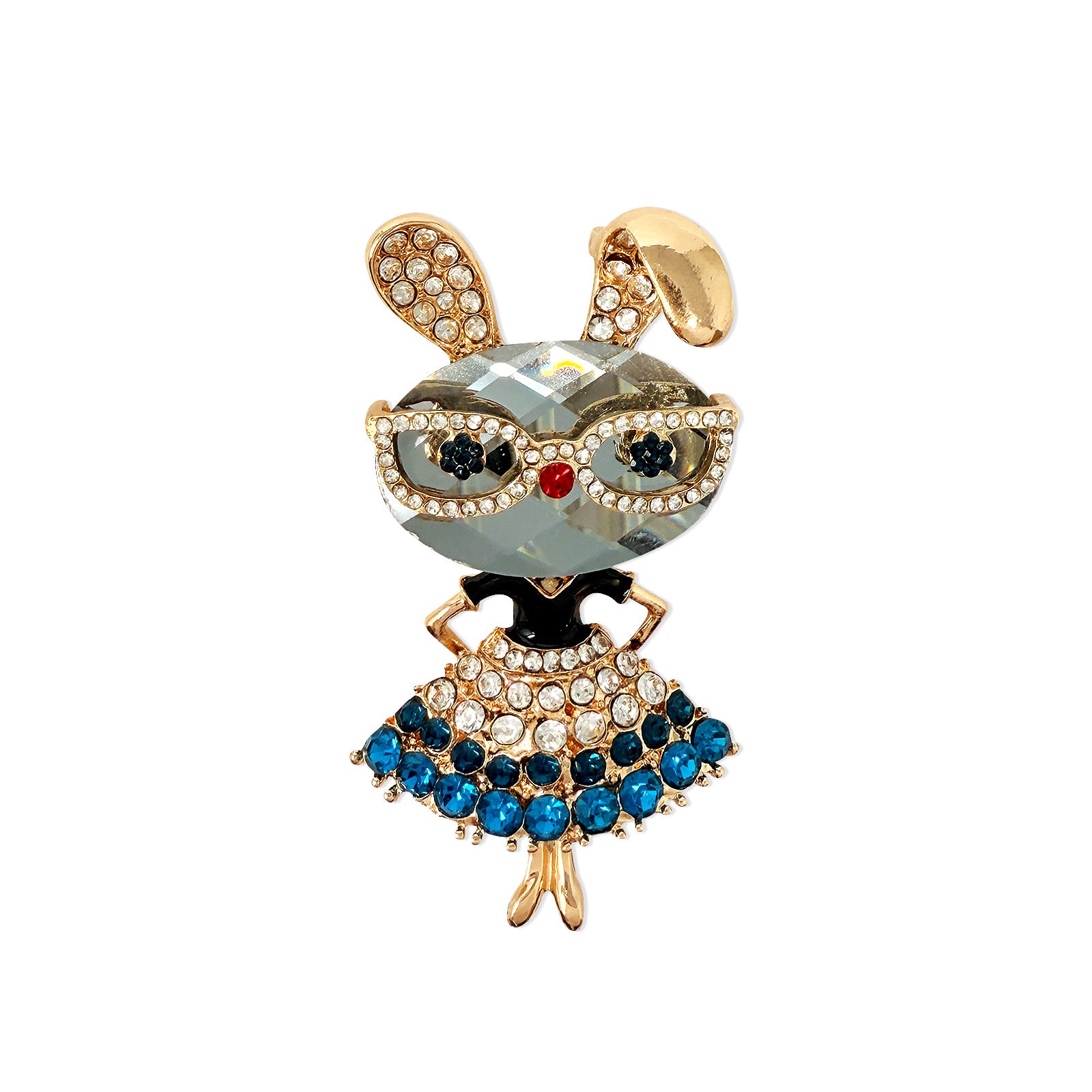 Wrapables Vintage Crystal Rhinestone Rabbit with Glasses and Skirt Brooch Pin