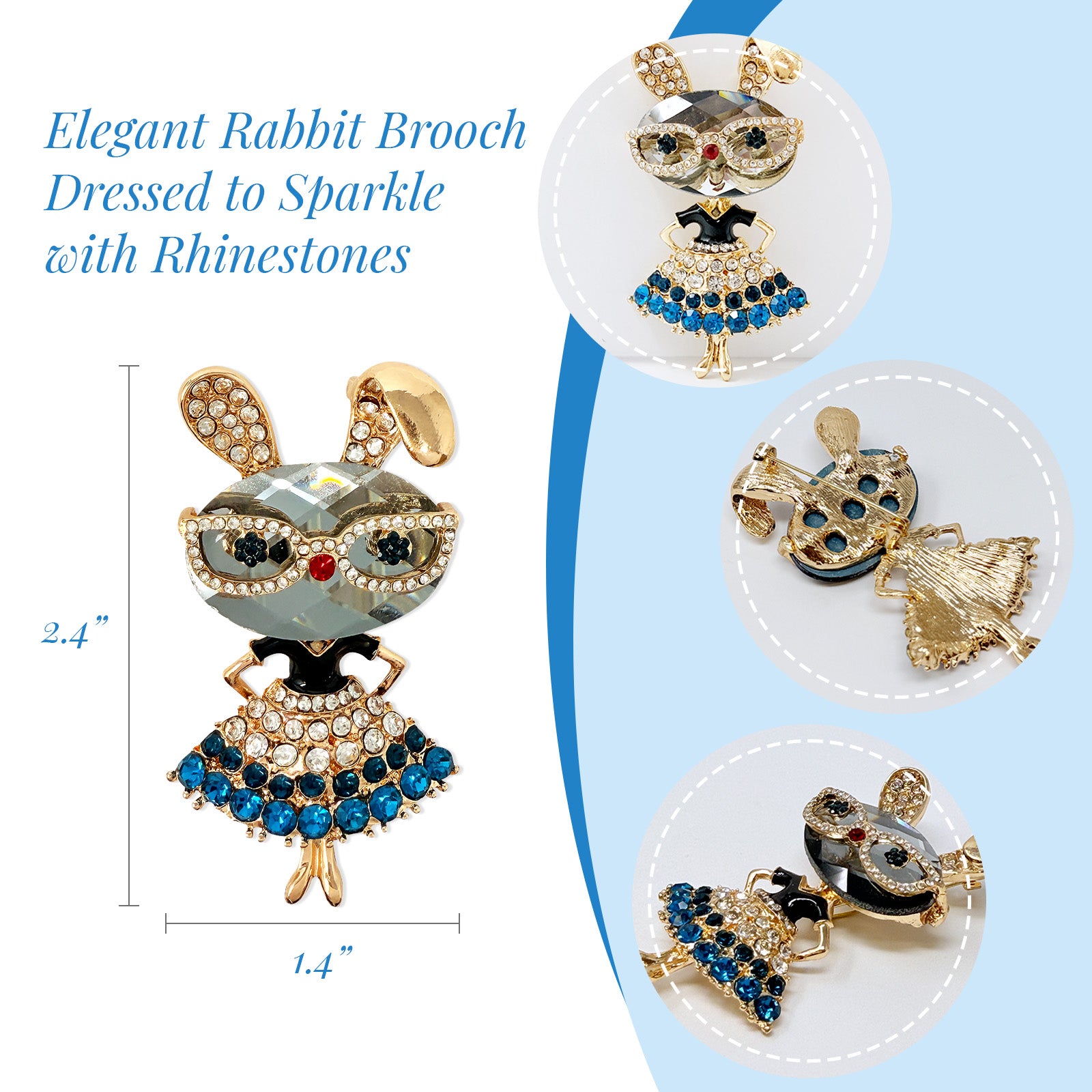 Wrapables Vintage Crystal Rhinestone Rabbit with Glasses and Skirt Brooch Pin