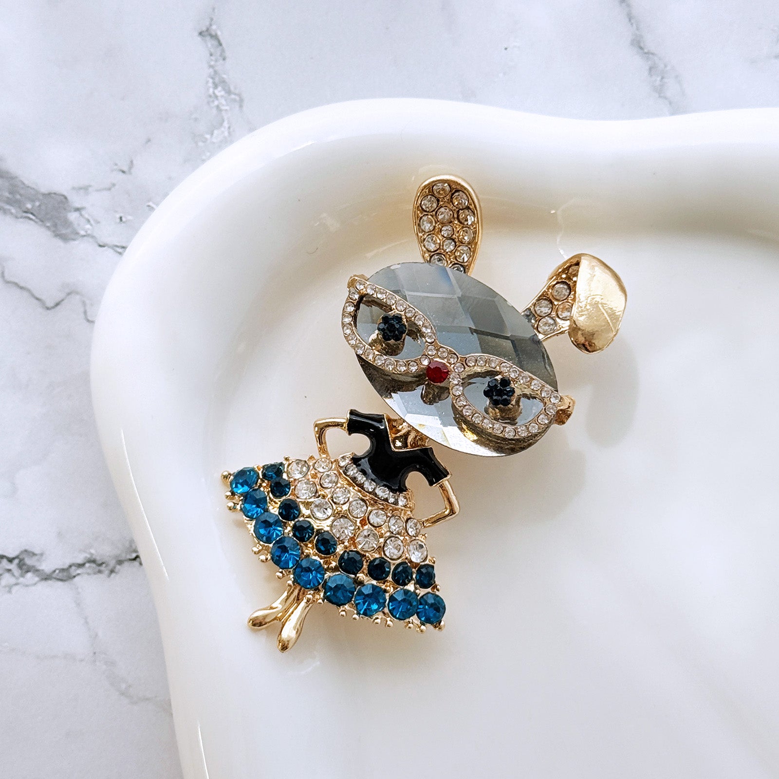 Wrapables Vintage Crystal Rhinestone Rabbit with Glasses and Skirt Brooch Pin