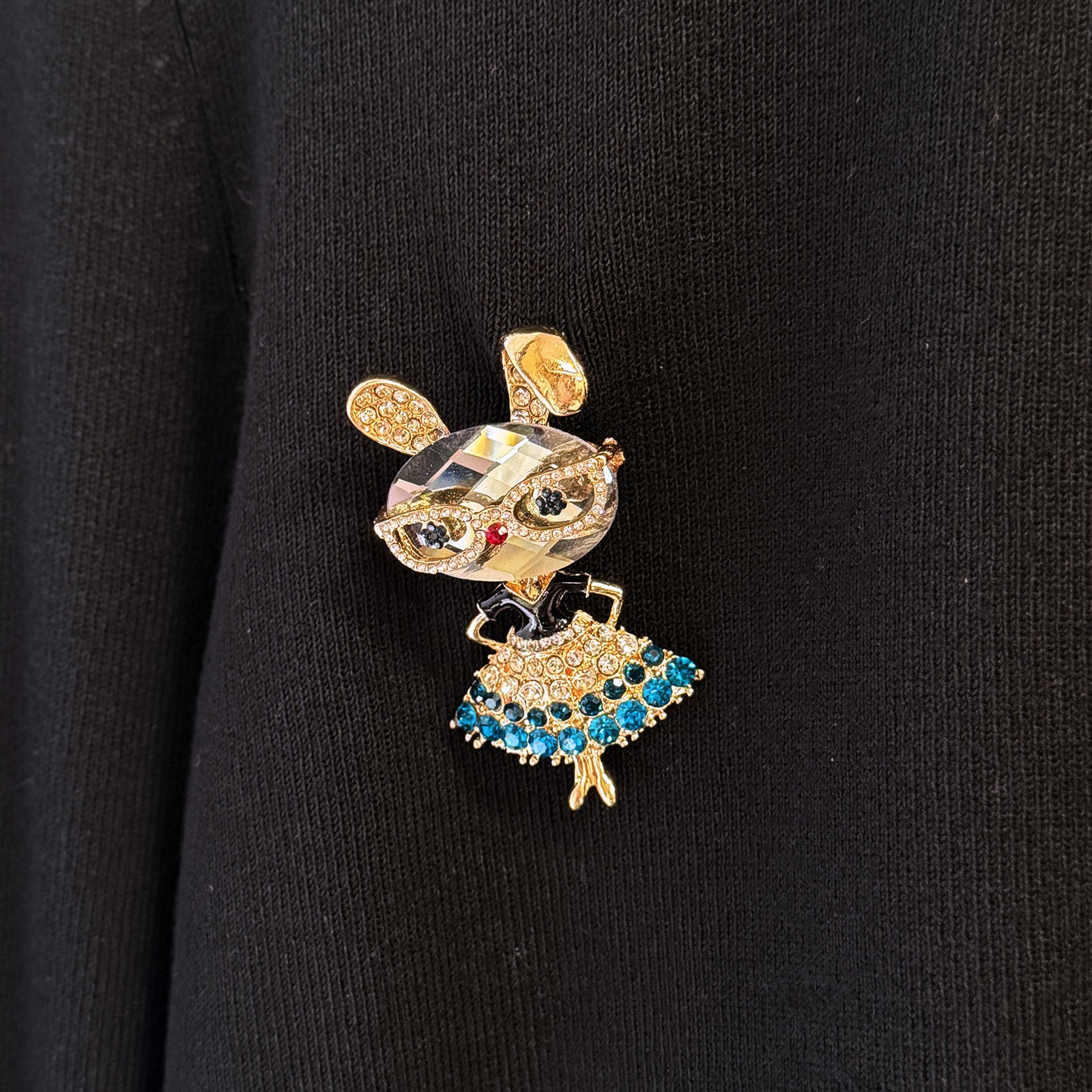 Wrapables Vintage Crystal Rhinestone Rabbit with Glasses and Skirt Brooch Pin