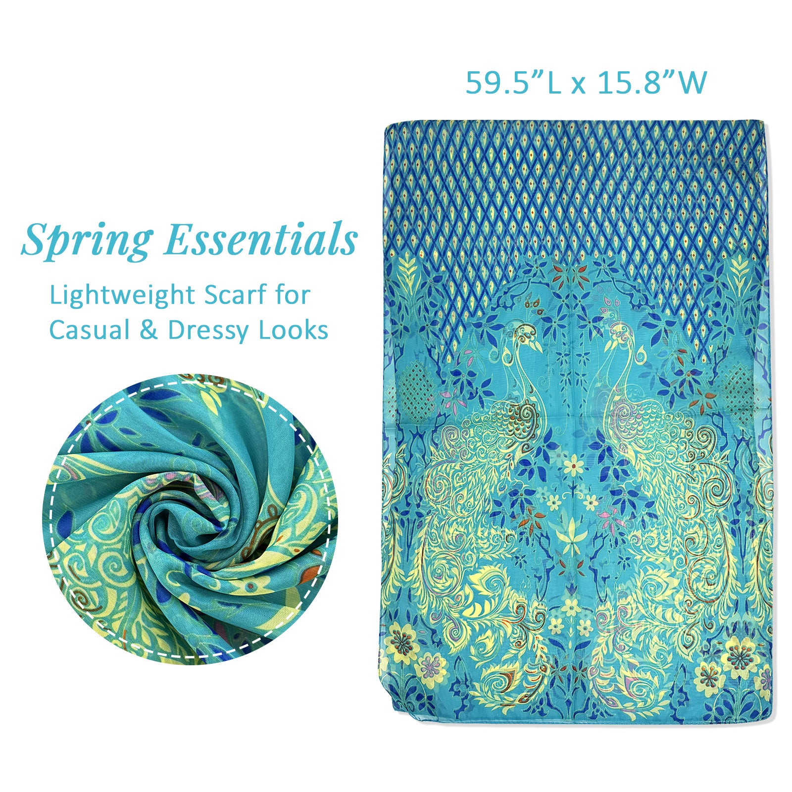 Wrapables Lightweight Vibrant Spring Chiffon Scarf, Peacock Blue