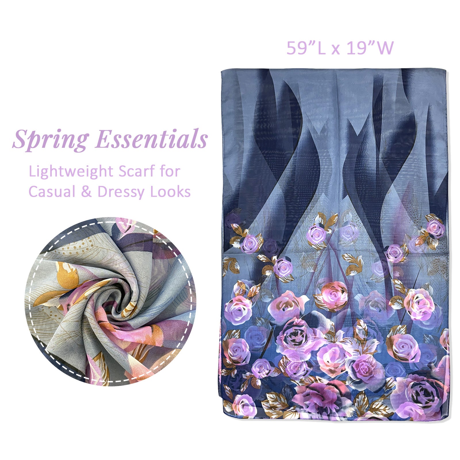 Wrapables Lightweight Vibrant Spring Chiffon Scarf, Indigo Roses