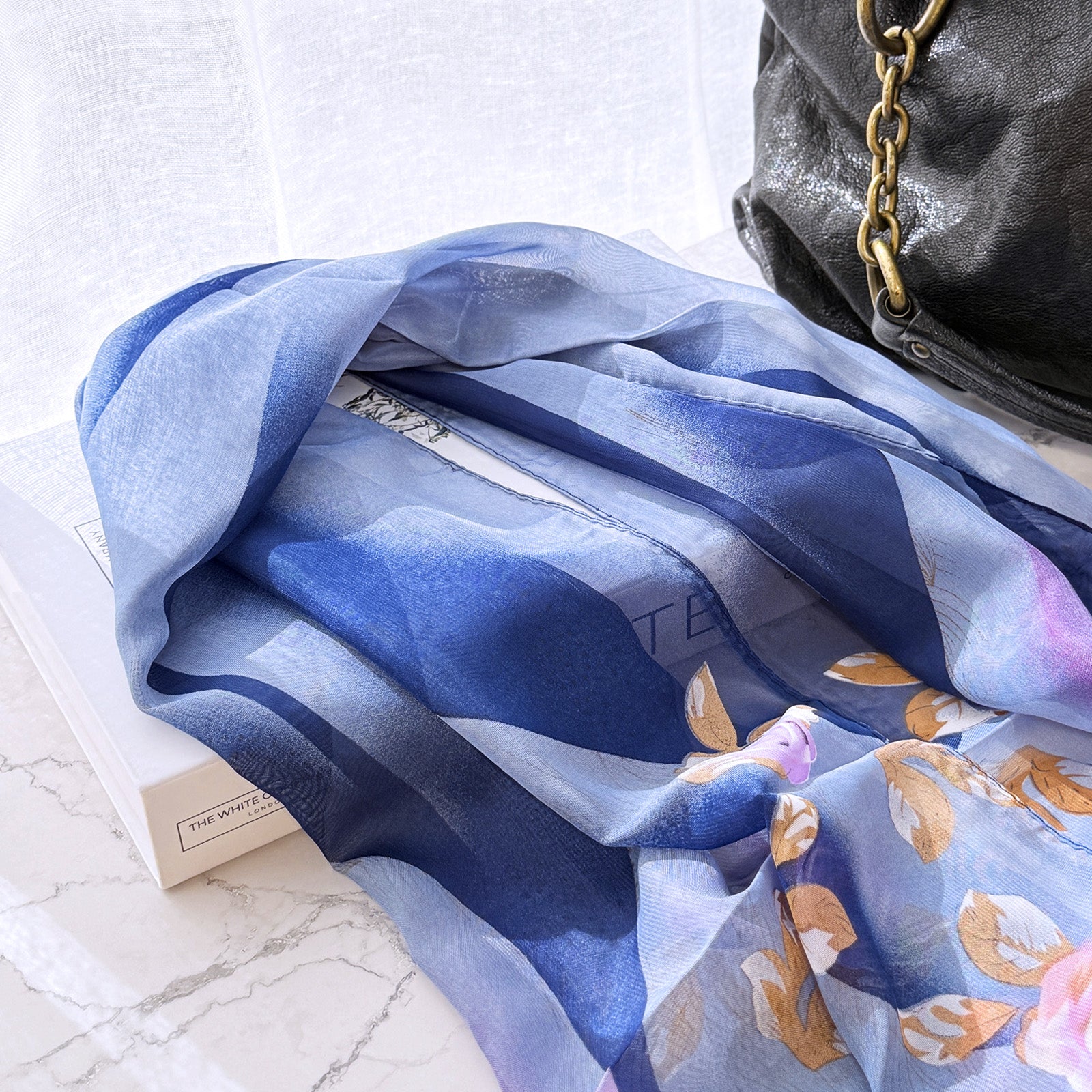 Wrapables Lightweight Vibrant Spring Chiffon Scarf, Indigo Roses