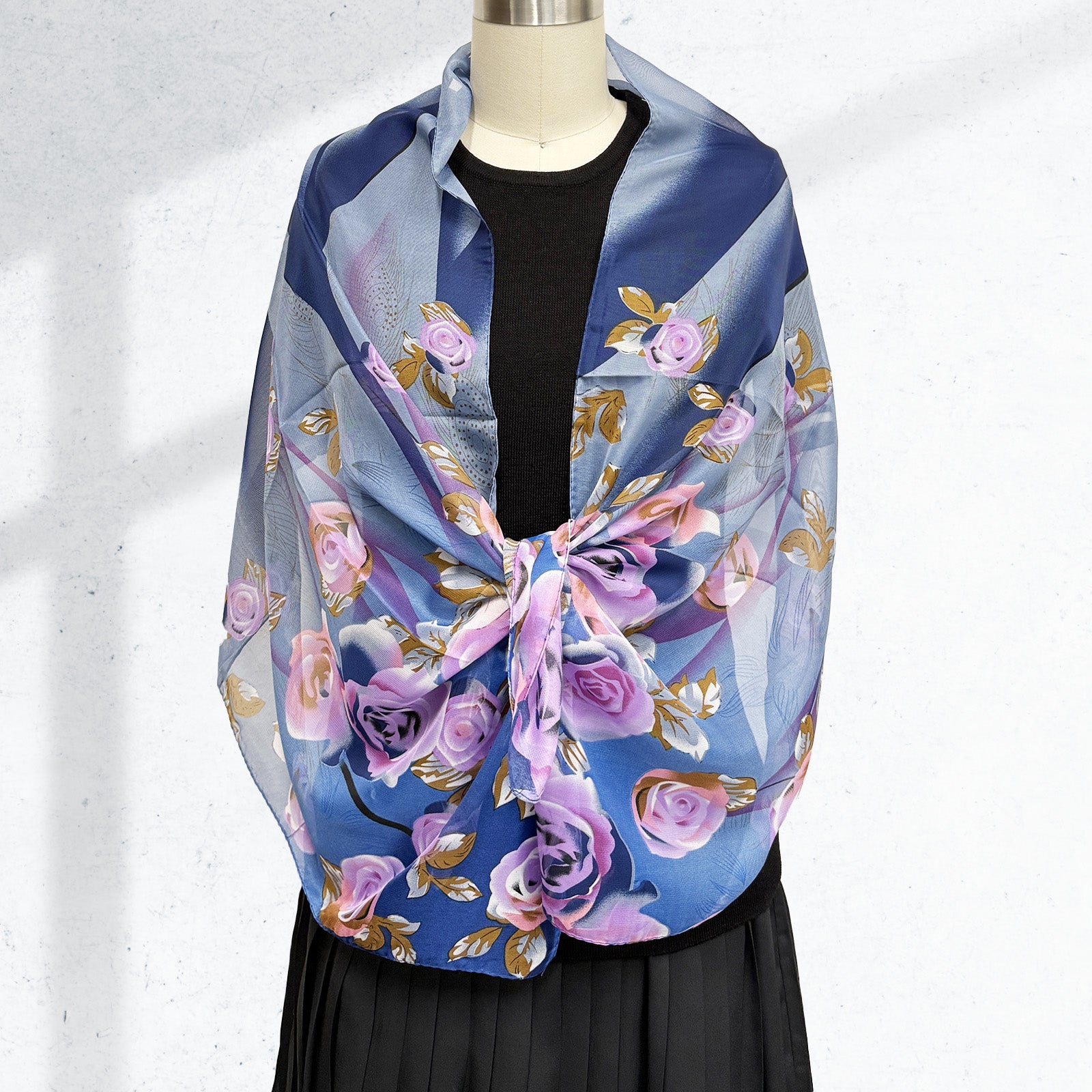 Wrapables Lightweight Vibrant Spring Chiffon Scarf, Indigo Roses