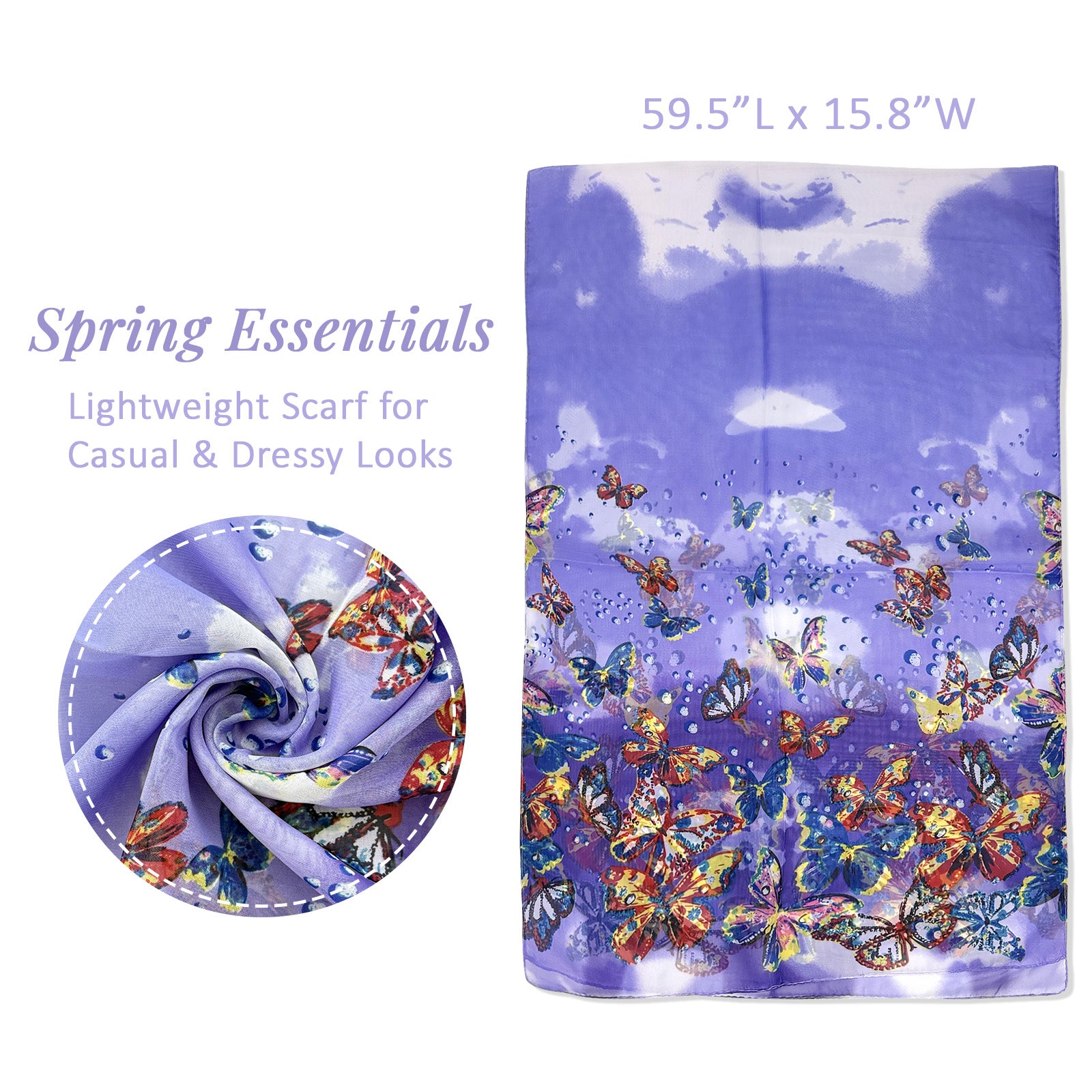 Wrapables Lightweight Vibrant Spring Chiffon Scarf, Purple Butterflies