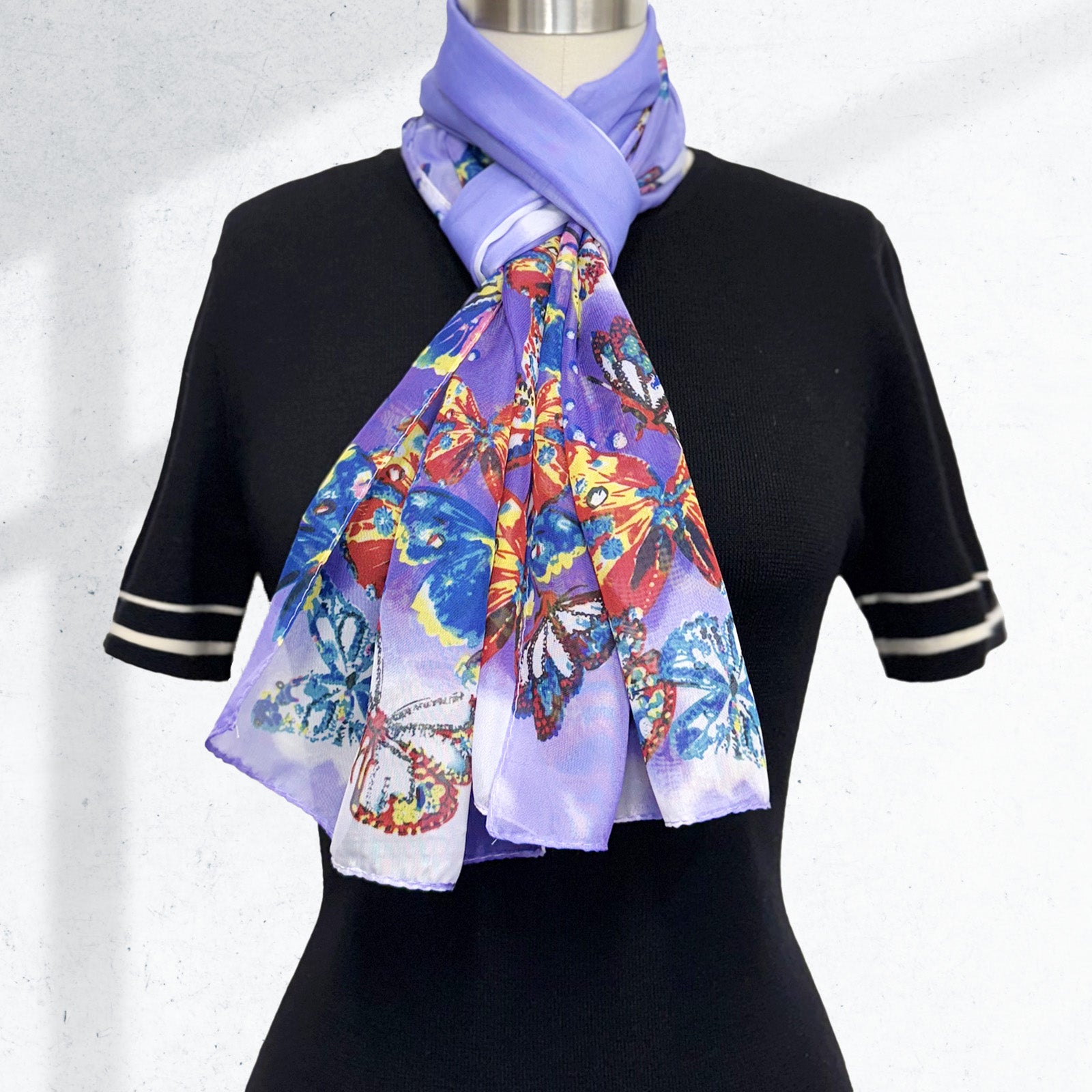 Wrapables Lightweight Vibrant Spring Chiffon Scarf, Purple Butterflies