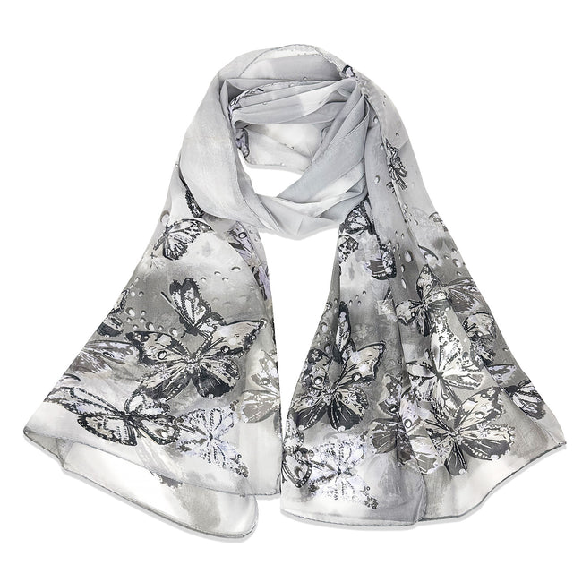 Wrapables Lightweight Vibrant Spring Chiffon Scarf, Gray Butterflies