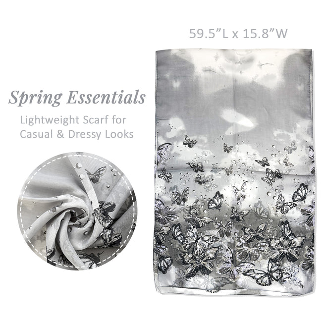 Wrapables Lightweight Vibrant Spring Chiffon Scarf, Gray Butterflies