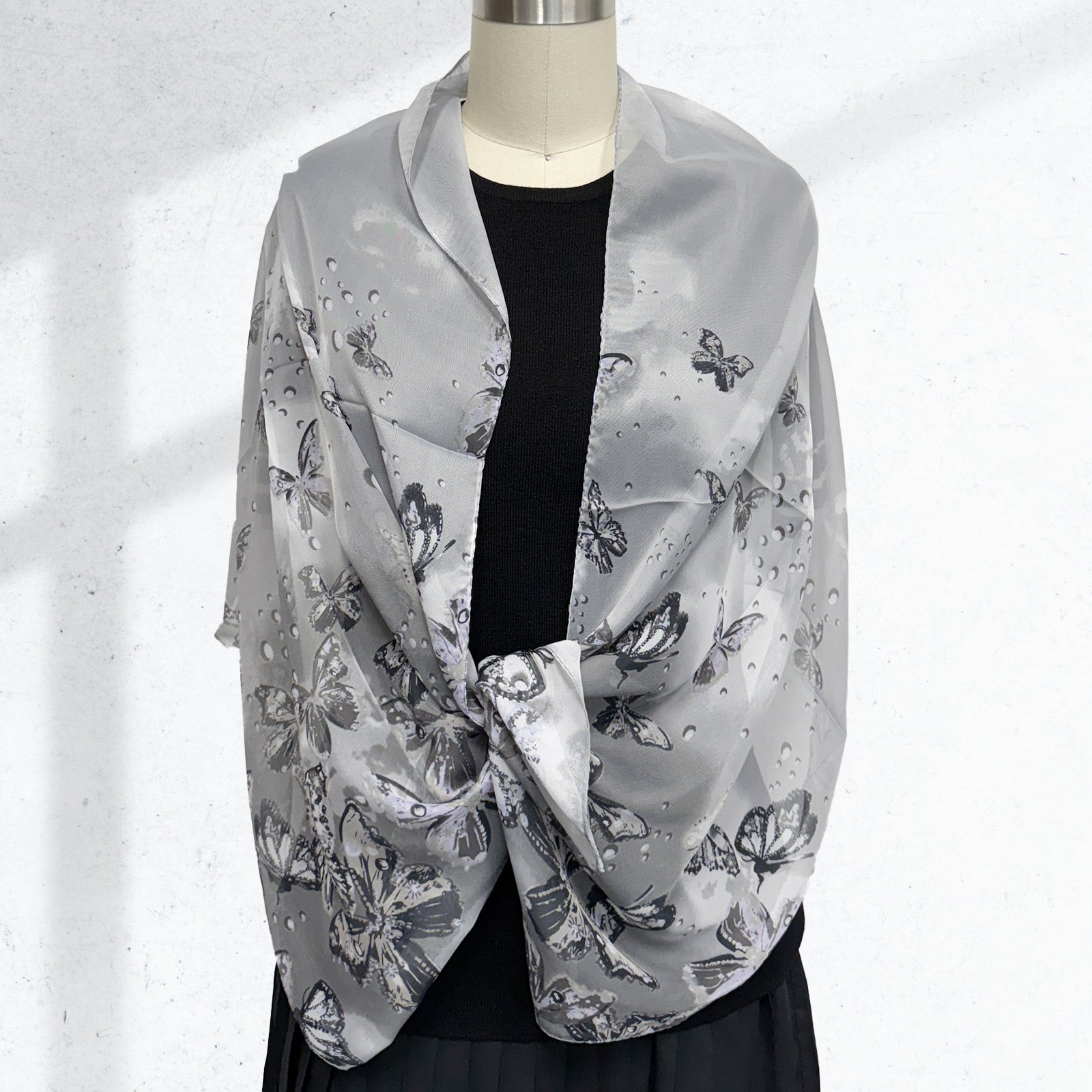 Wrapables Lightweight Vibrant Spring Chiffon Scarf, Gray Butterflies