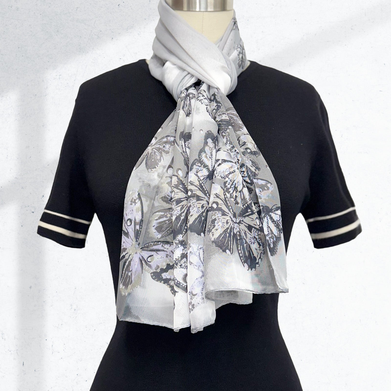 Wrapables Lightweight Vibrant Spring Chiffon Scarf, Gray Butterflies