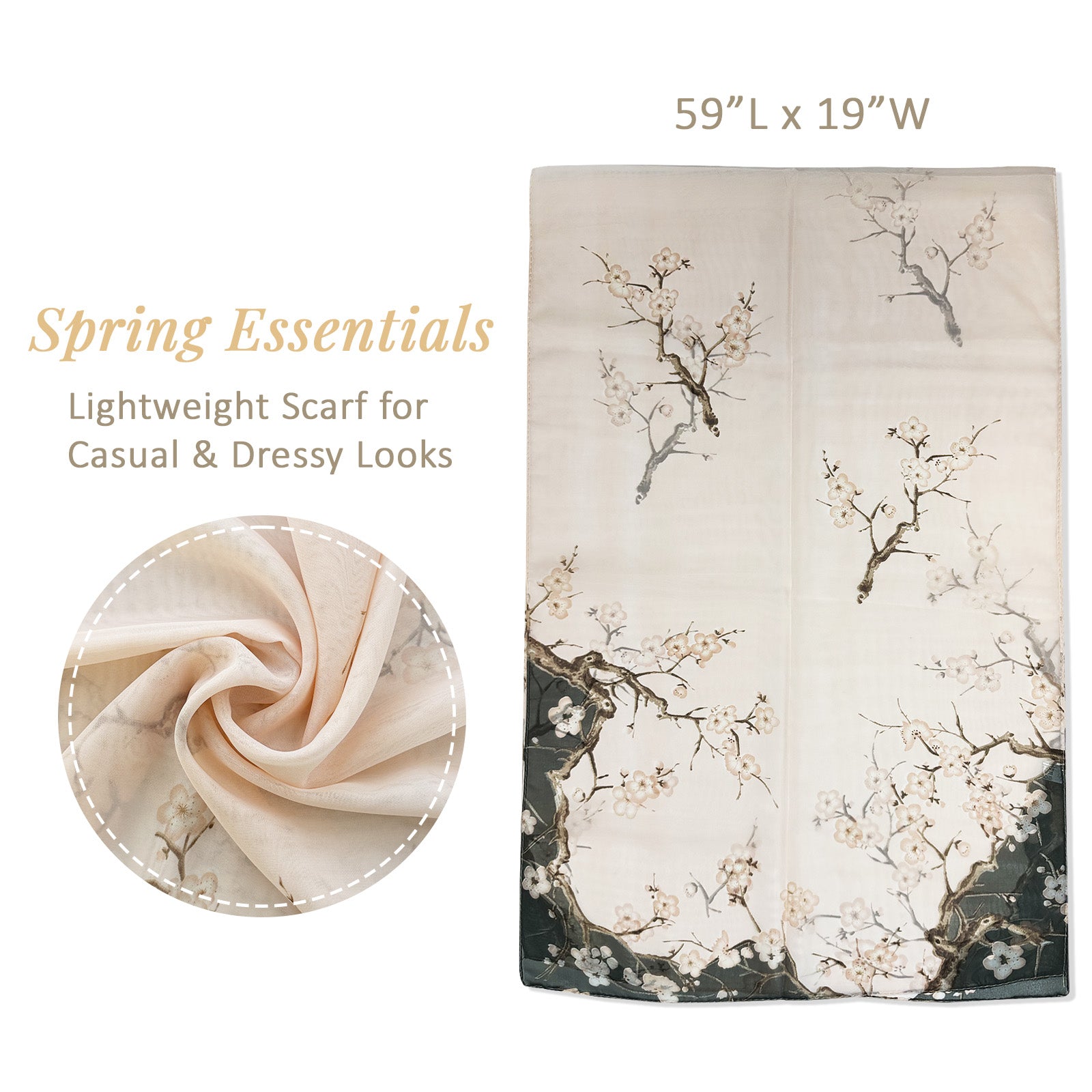 Wrapables Lightweight Vibrant Spring Chiffon Scarf, Cherry Blossoms