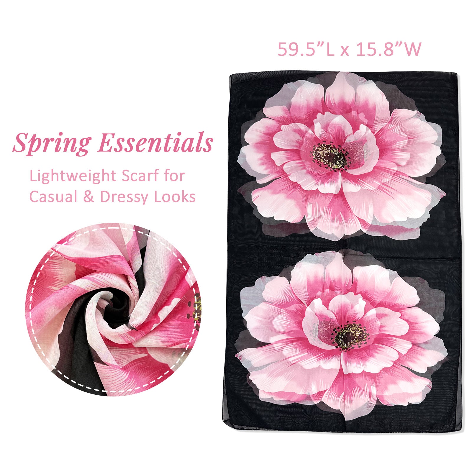 Wrapables Lightweight Vibrant Spring Chiffon Scarf, Pink Peonies