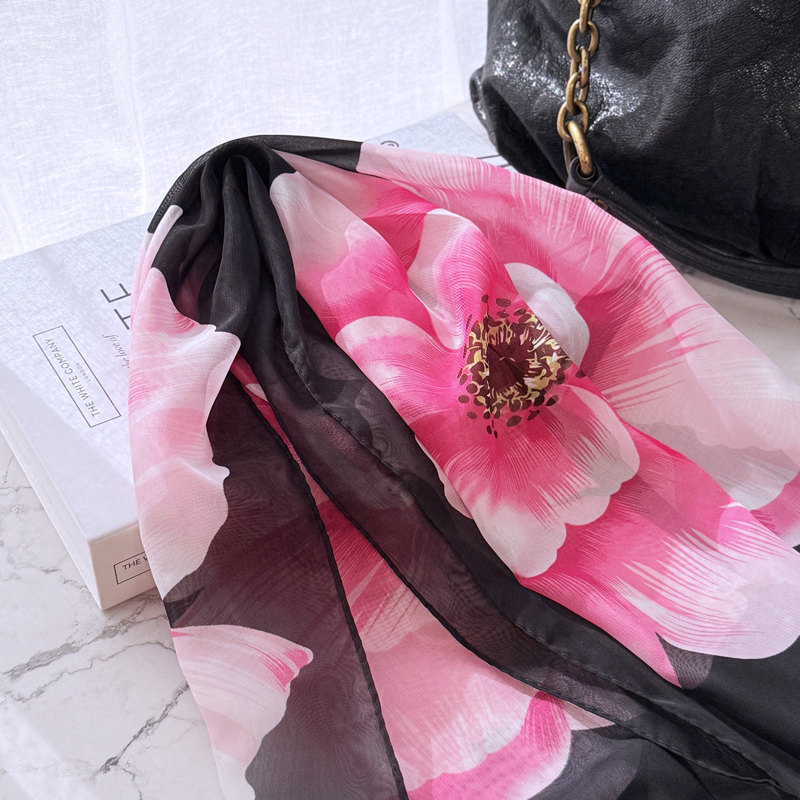 Wrapables Lightweight Vibrant Spring Chiffon Scarf, Pink Peonies