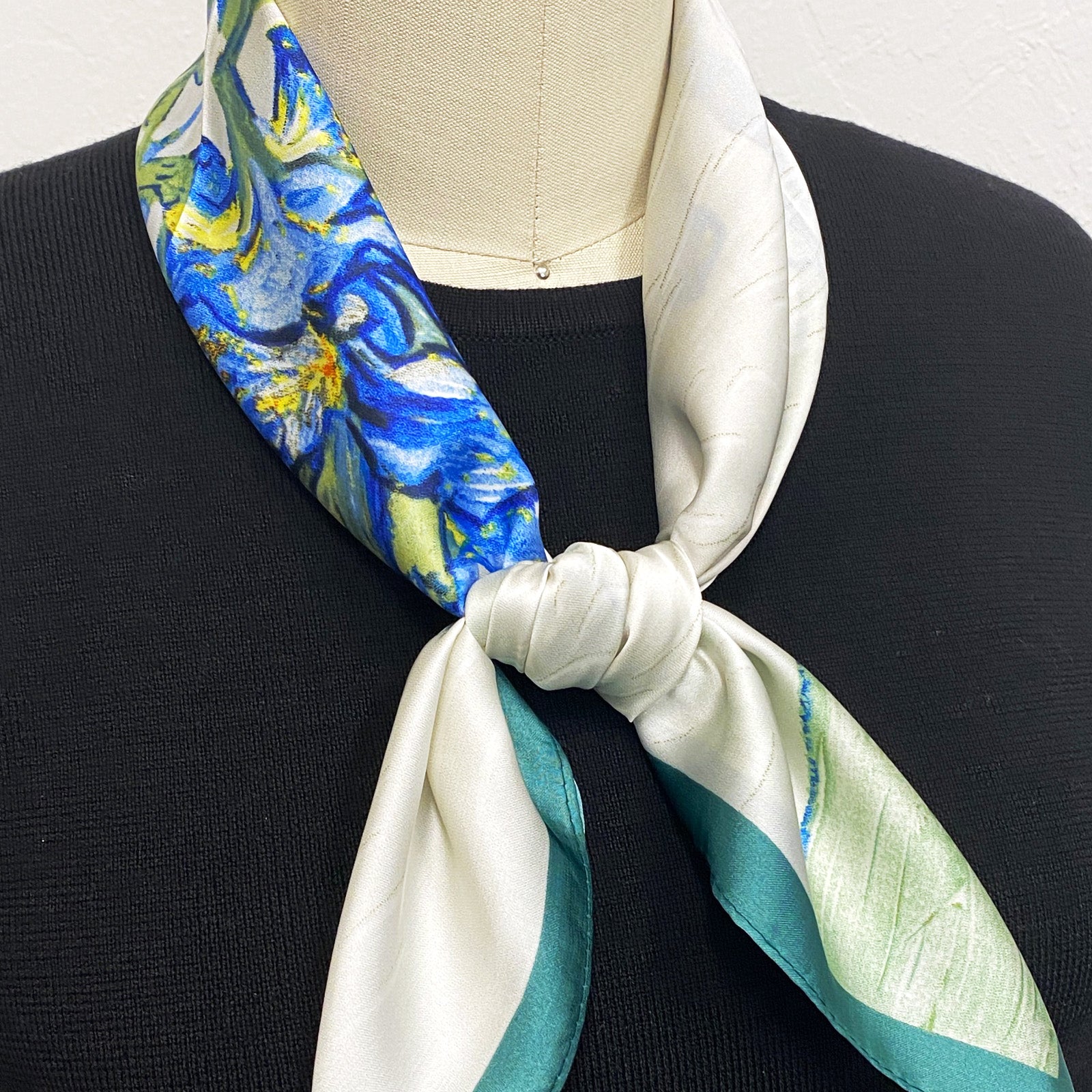 Wrapables Satin Neckerchief Square Scarf 26.5 x 26.5 Inches, Blue Irises