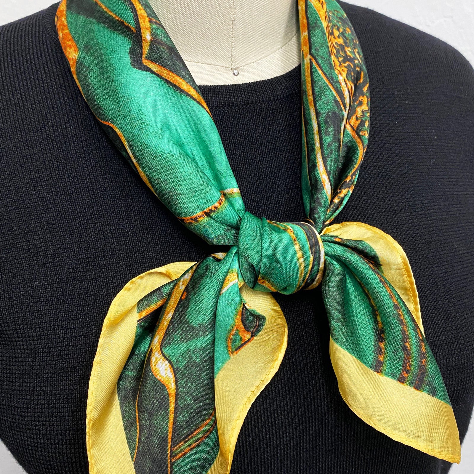 Wrapables Satin Neckerchief Square Scarf 26.5 x 26.5 Inches, Green Marble