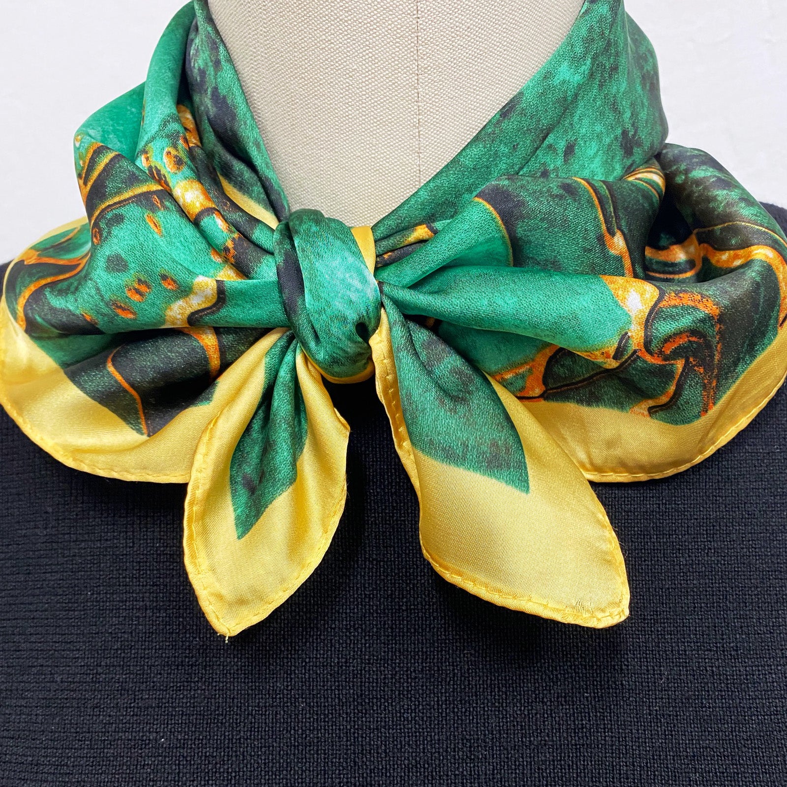 Wrapables Satin Neckerchief Square Scarf 26.5 x 26.5 Inches, Green Marble
