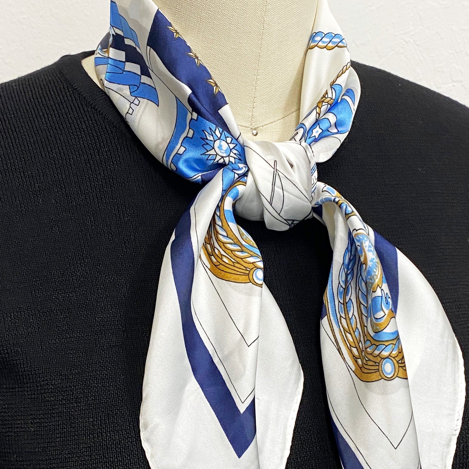 Wrapables Satin Neckerchief Square Scarf 26.5 x 26.5 Inches, Nautical Blue