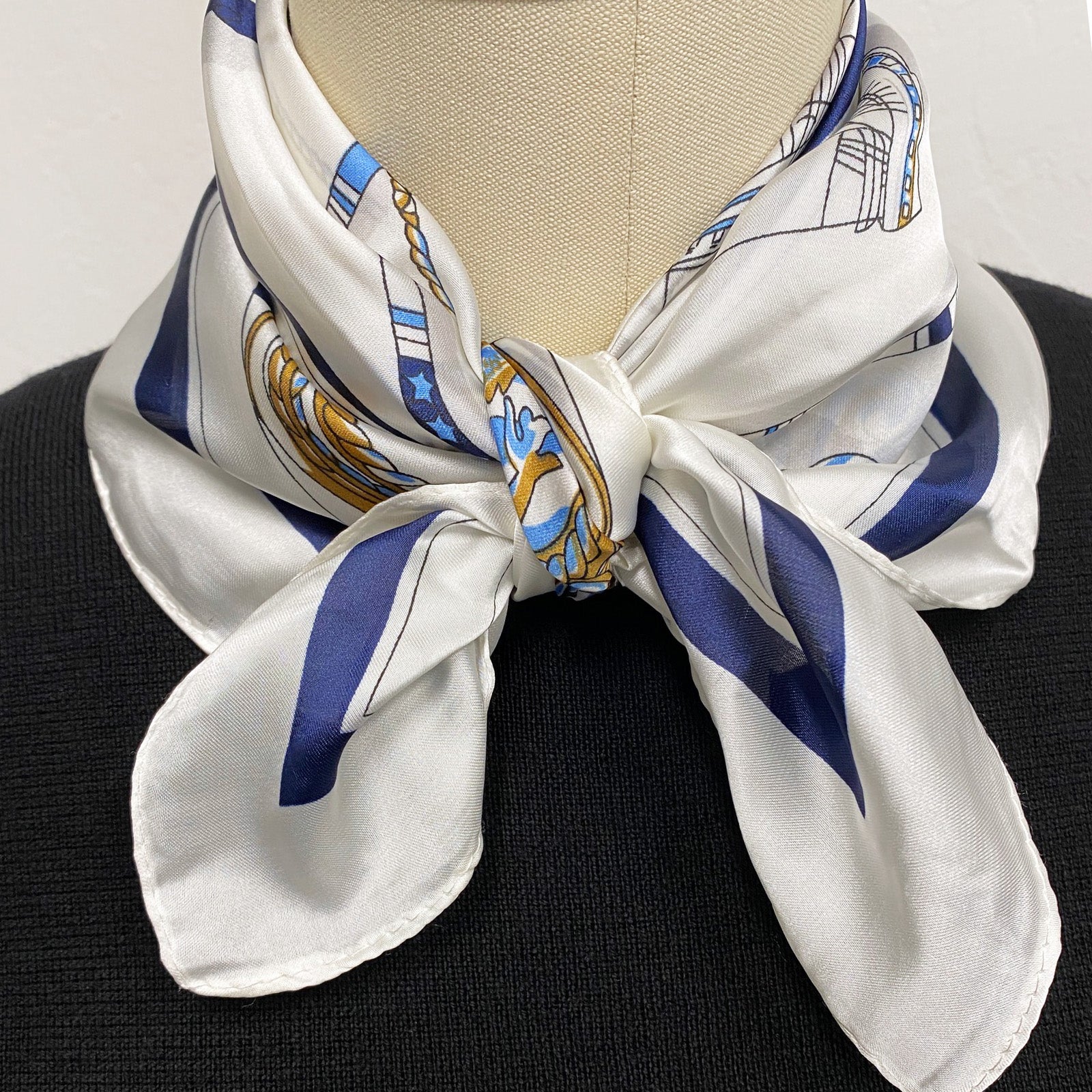 Wrapables Satin Neckerchief Square Scarf 26.5 x 26.5 Inches, Nautical Blue