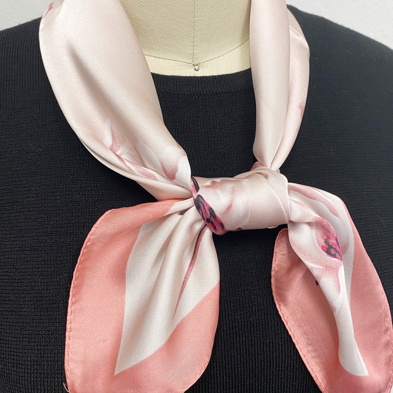 Wrapables Satin Neckerchief Square Scarf 26.5 x 26.5 Inches, Pink Magnolia