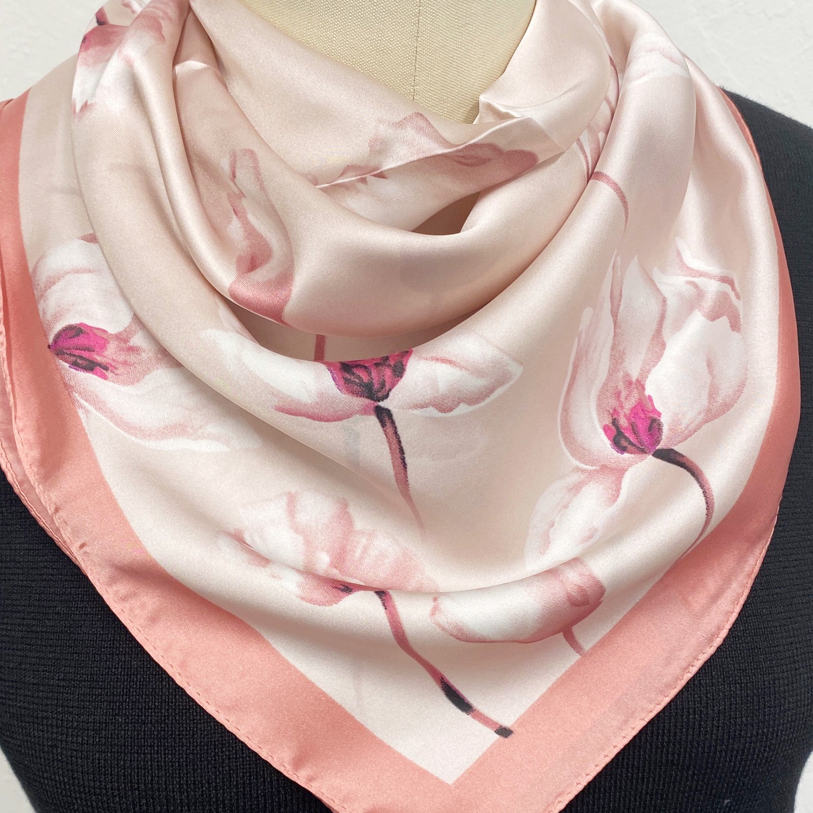 Wrapables Satin Neckerchief Square Scarf 26.5 x 26.5 Inches, Pink Magnolia