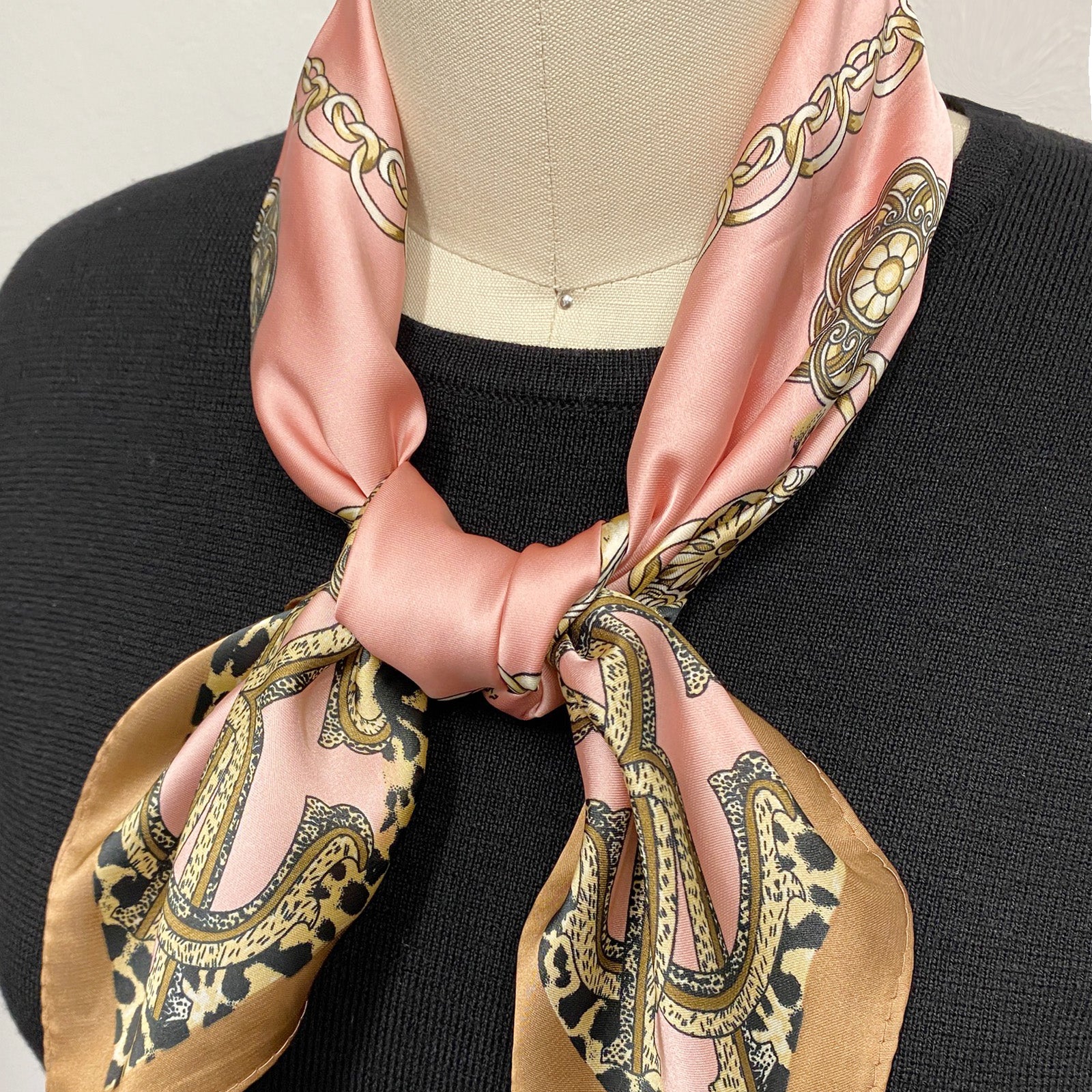 Wrapables Satin Neckerchief Square Scarf 26.5 x 26.5 Inches, Pink Insignia
