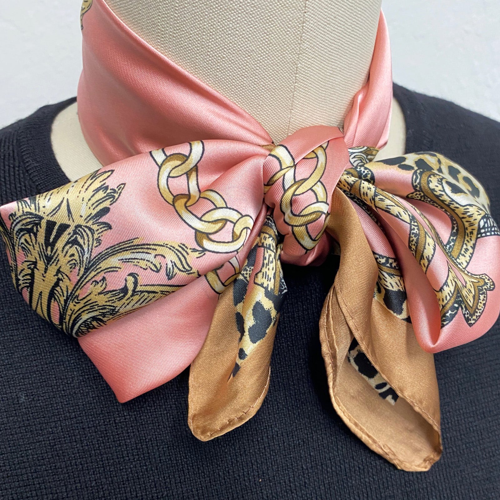 Wrapables Satin Neckerchief Square Scarf 26.5 x 26.5 Inches, Pink Insignia