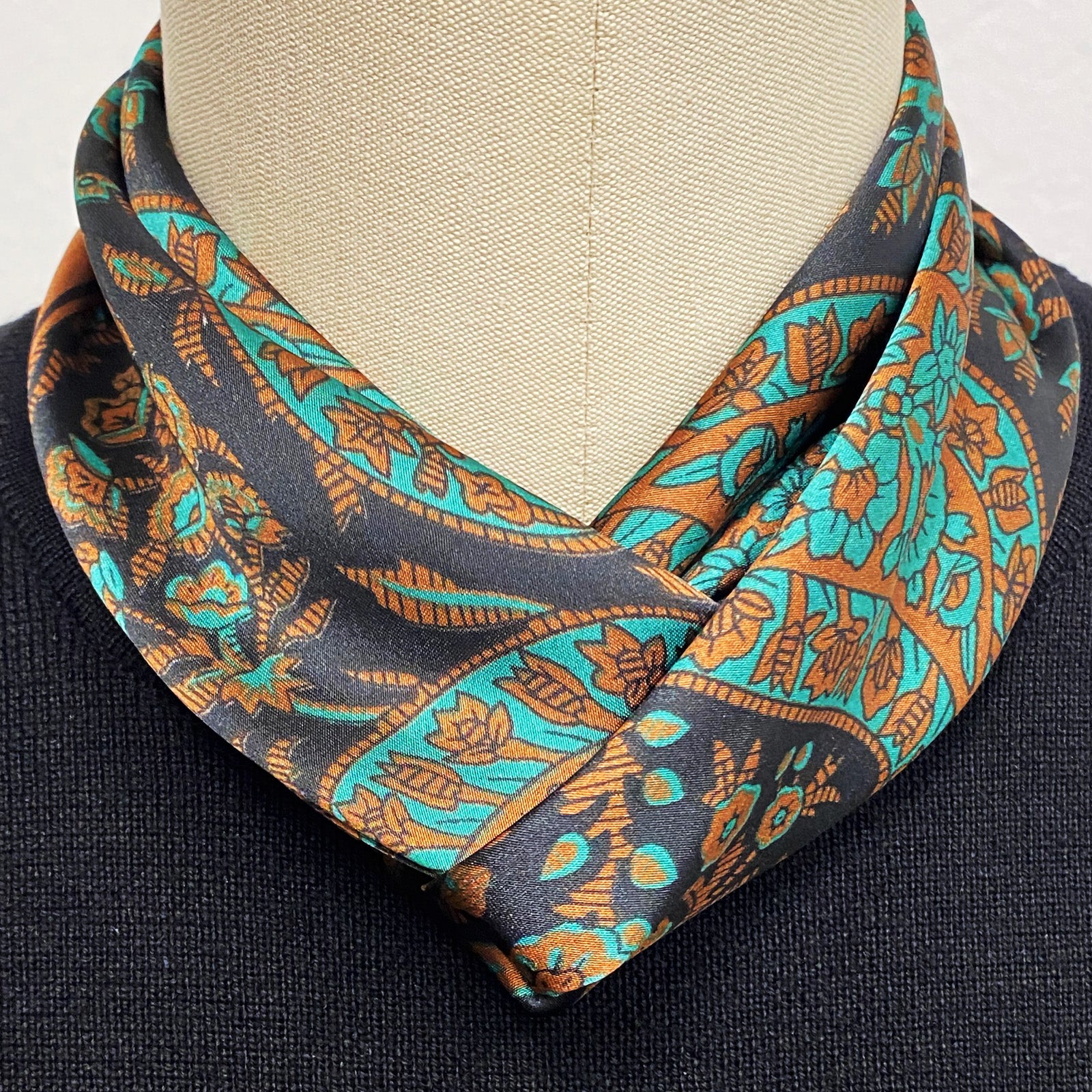 Wrapables Satin Neckerchief Square Scarf 26.5 x 26.5 Inches, Brown Paisley