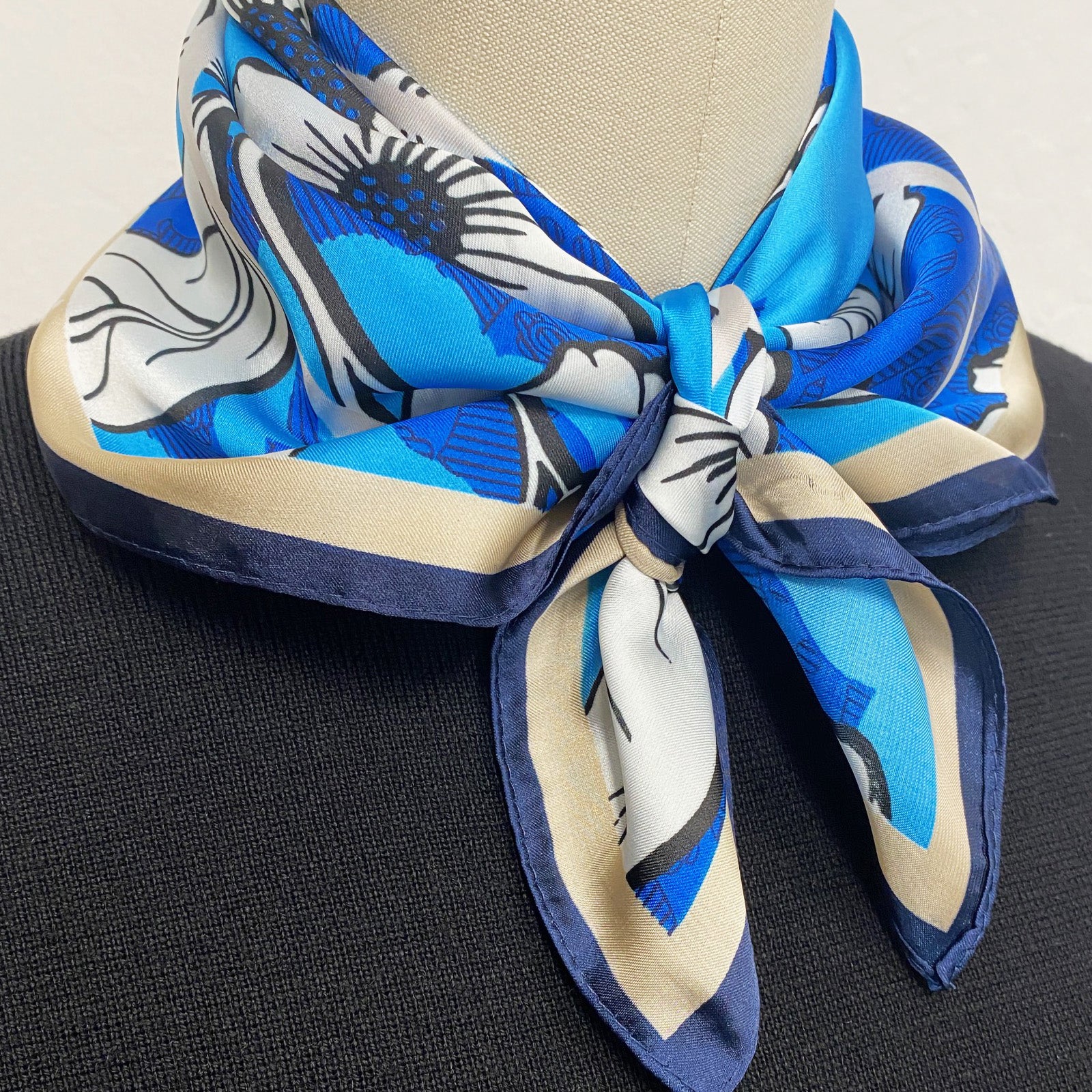 Wrapables Satin Neckerchief Square Scarf 26.5 x 26.5 Inches, Blue Summer Floral