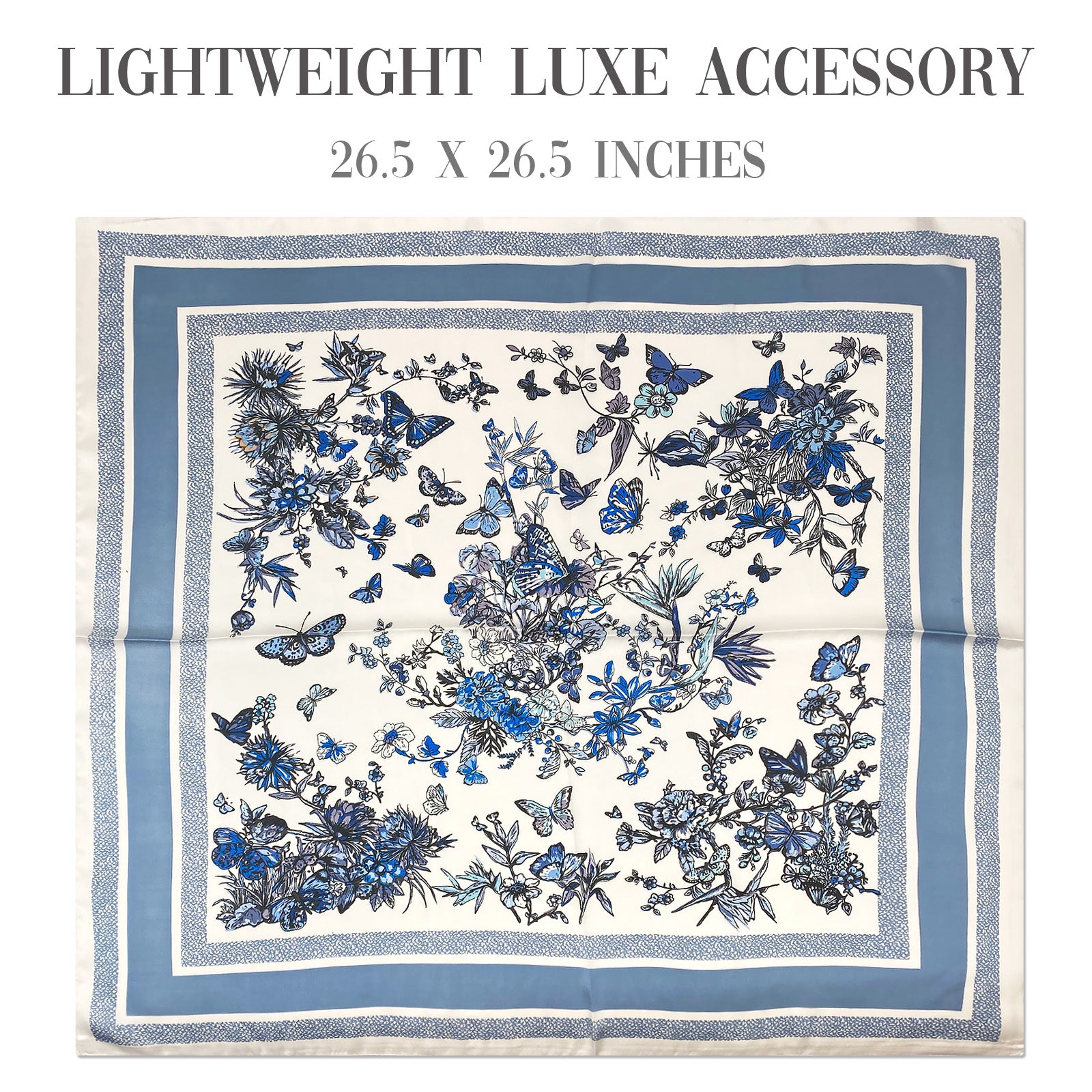 Wrapables Satin Neckerchief Square Scarf 26.5 x 26.5 Inches, Blue Floral Butterflies