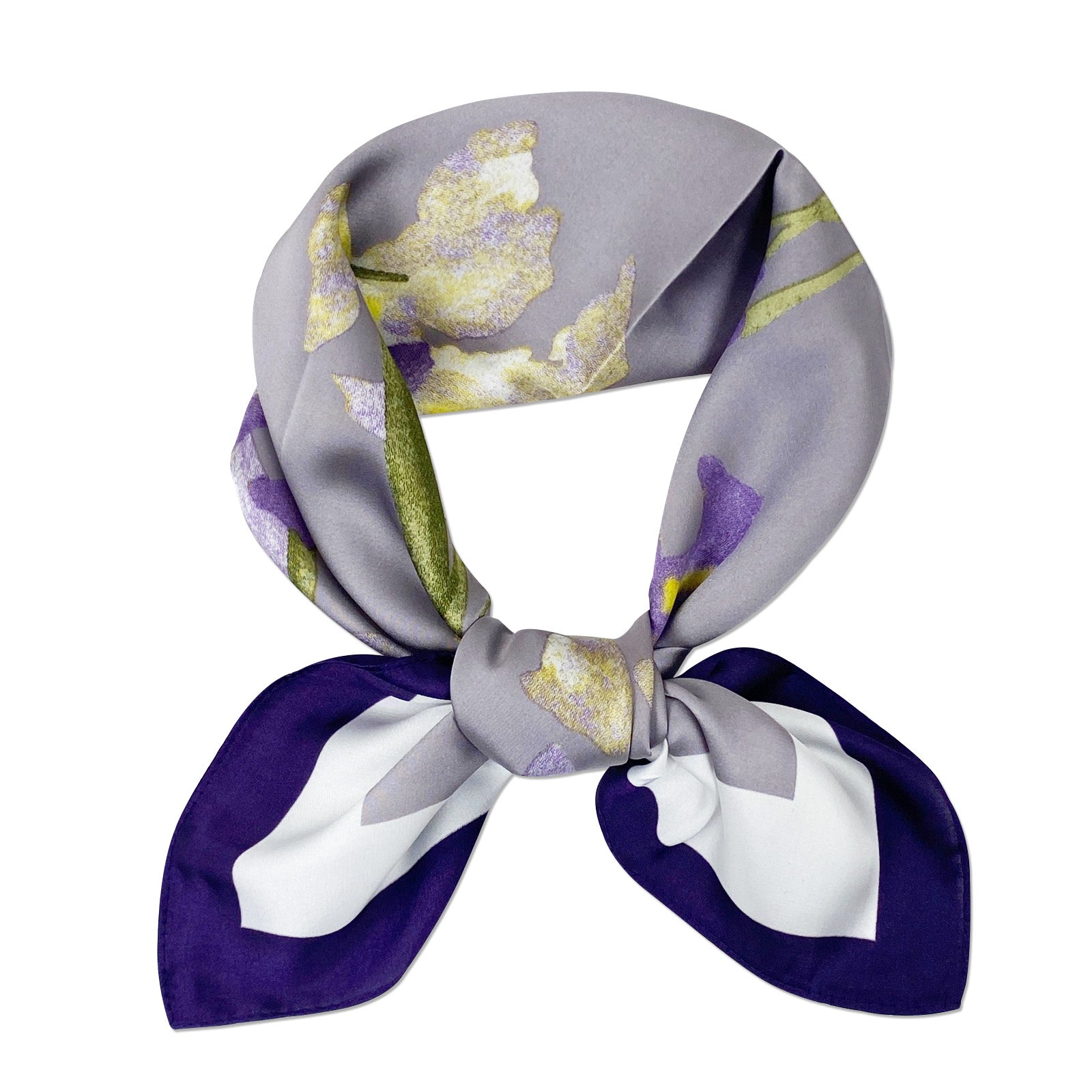 Wrapables Satin Neckerchief Square Scarf 26.5 x 26.5 Inches, Lavender Irises