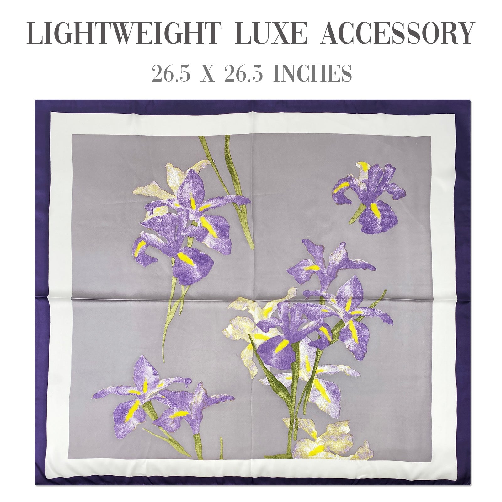 Wrapables Satin Neckerchief Square Scarf 26.5 x 26.5 Inches, Lavender Irises