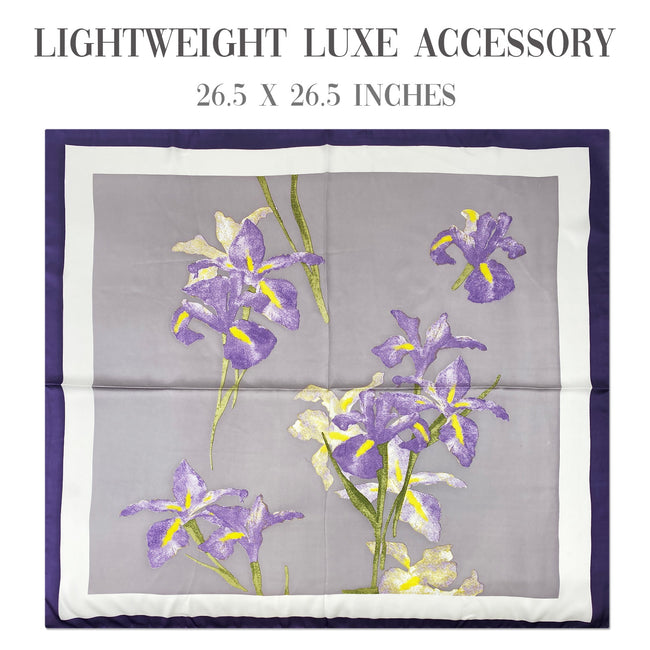 Wrapables Satin Neckerchief Square Scarf 26.5 x 26.5 Inches, Lavender Irises