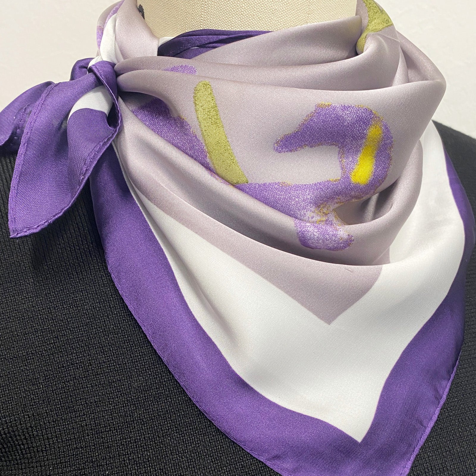Wrapables Satin Neckerchief Square Scarf 26.5 x 26.5 Inches, Lavender Irises