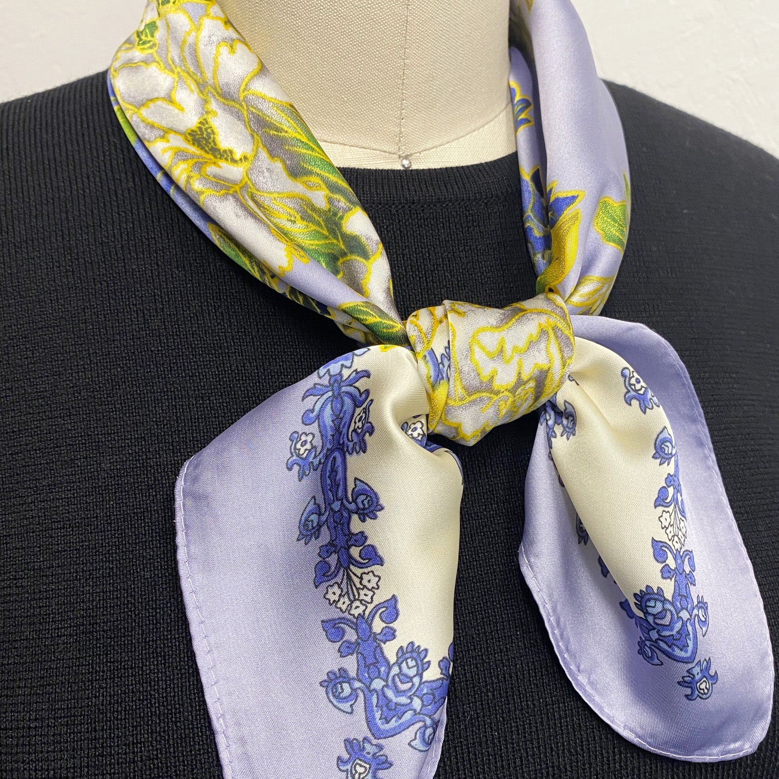 Wrapables Satin Neckerchief Square Scarf 26.5 x 26.5 Inches, Purple Peonies