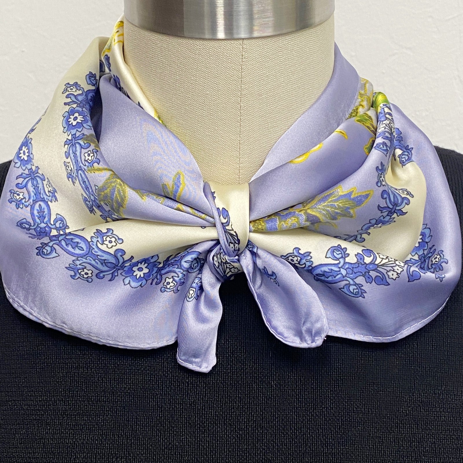 Wrapables Satin Neckerchief Square Scarf 26.5 x 26.5 Inches, Purple Peonies
