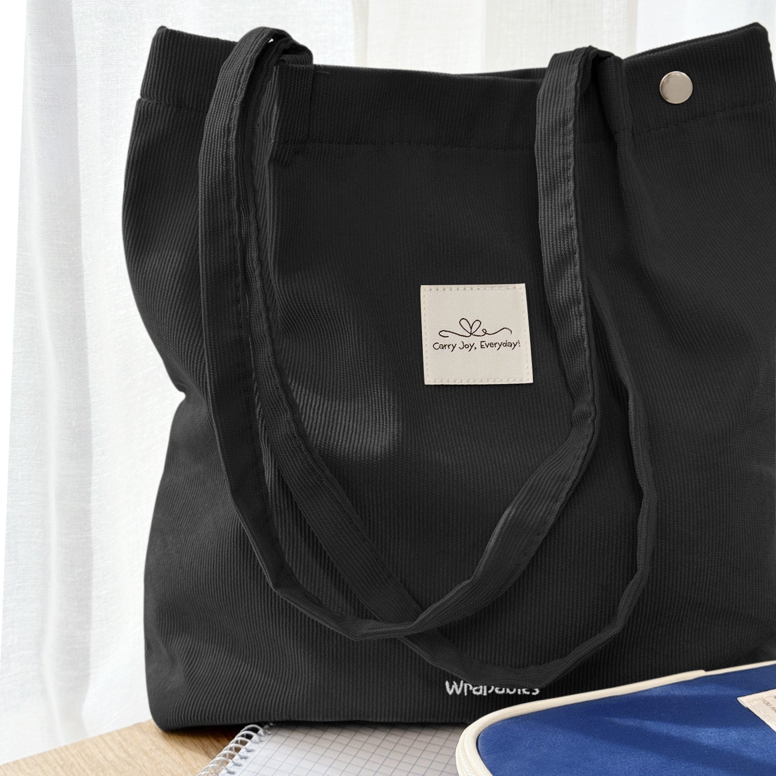 Wrapables Corduroy Tote Bag, Casual Everyday Shoulder Handbag