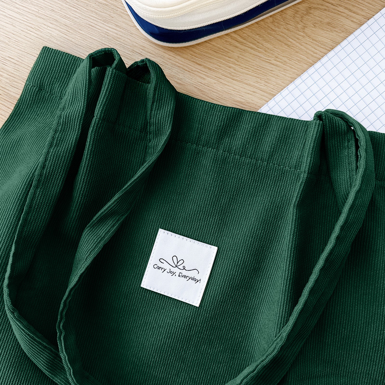Wrapables Corduroy Tote Bag, Casual Everyday Shoulder Handbag, Forest Green