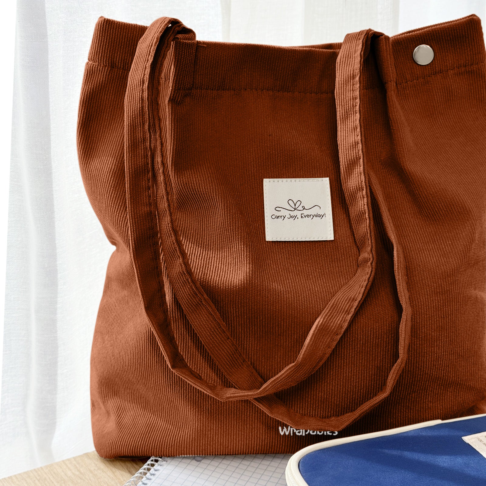 Wrapables Corduroy Tote Bag, Casual Everyday Shoulder Handbag